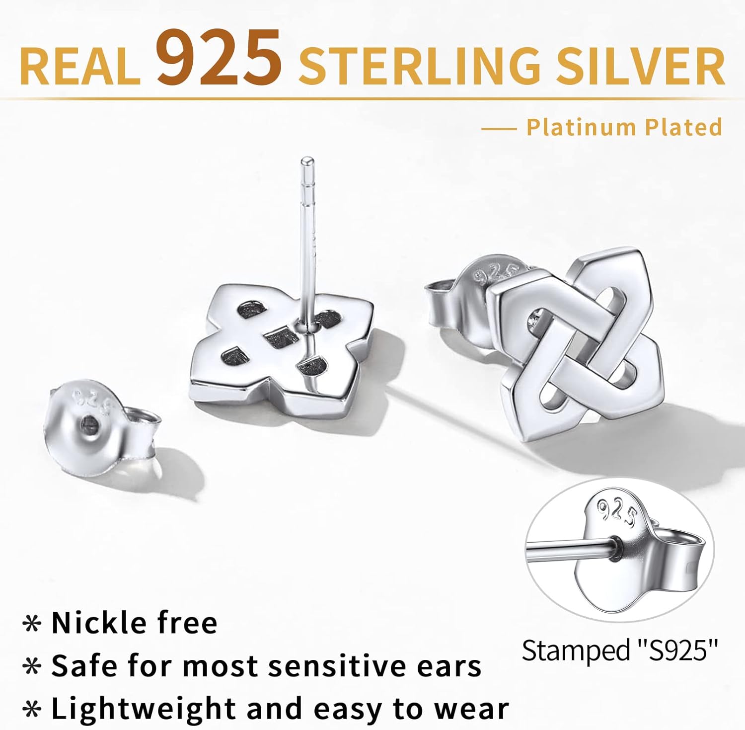 Sterling Silver Quaternary Celtic Knot Stud Earrings