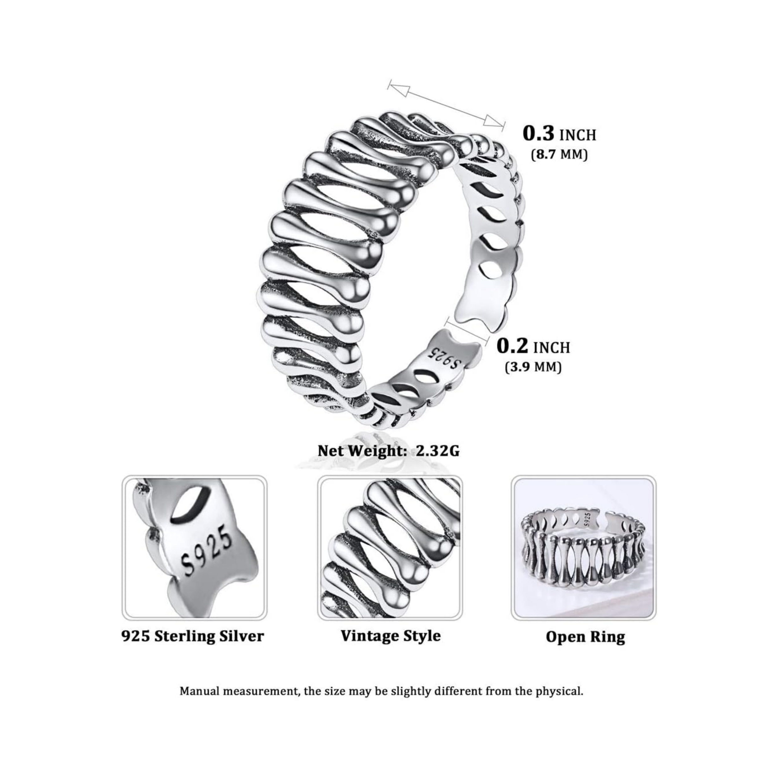 Dog Bone Stackable Knuckle Finger Band Details: Dimensions, Hypoallergenic, size-8