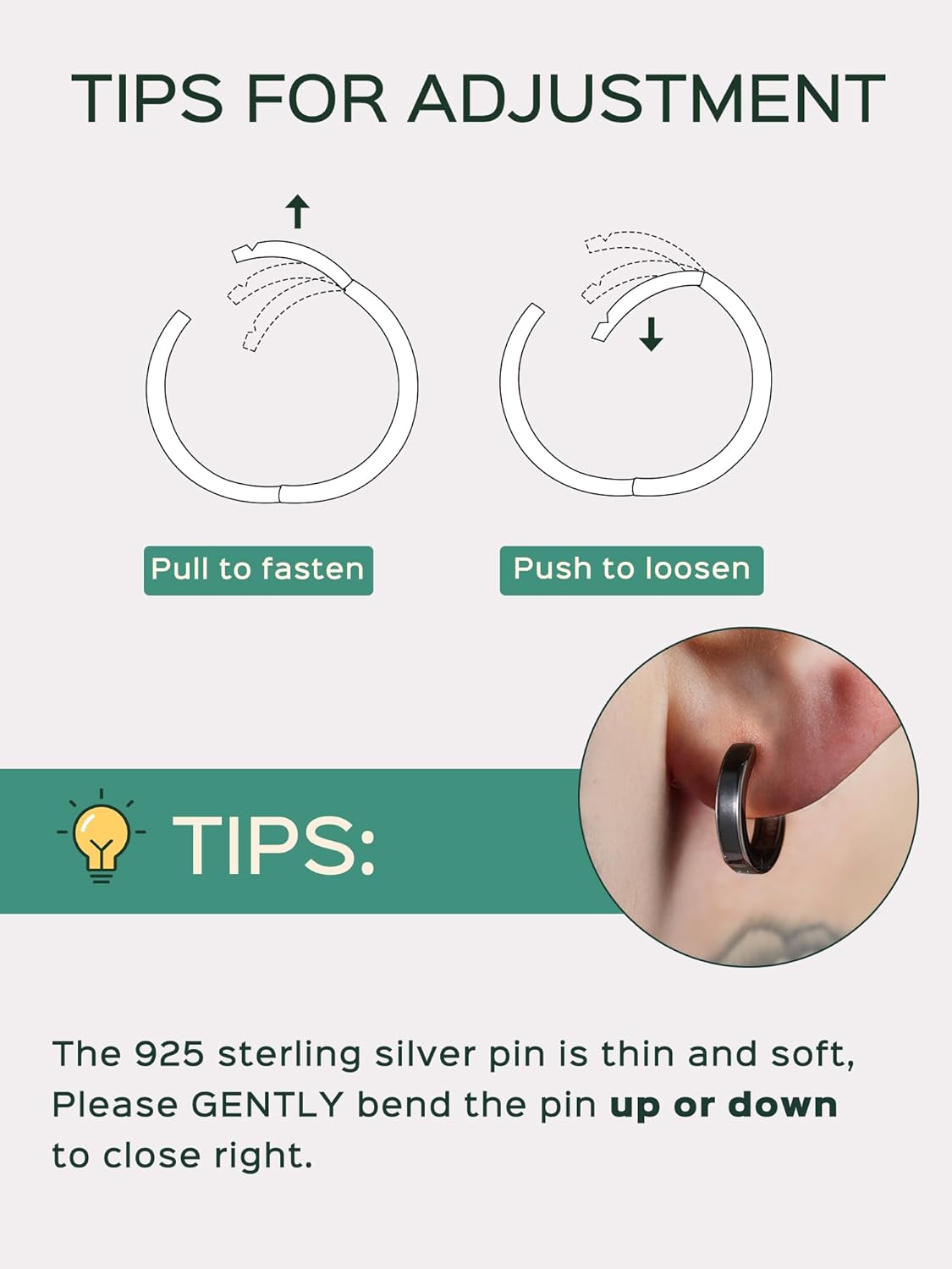 High Polised Lightweight Hoop Earrings, Adjustment steps for men & women