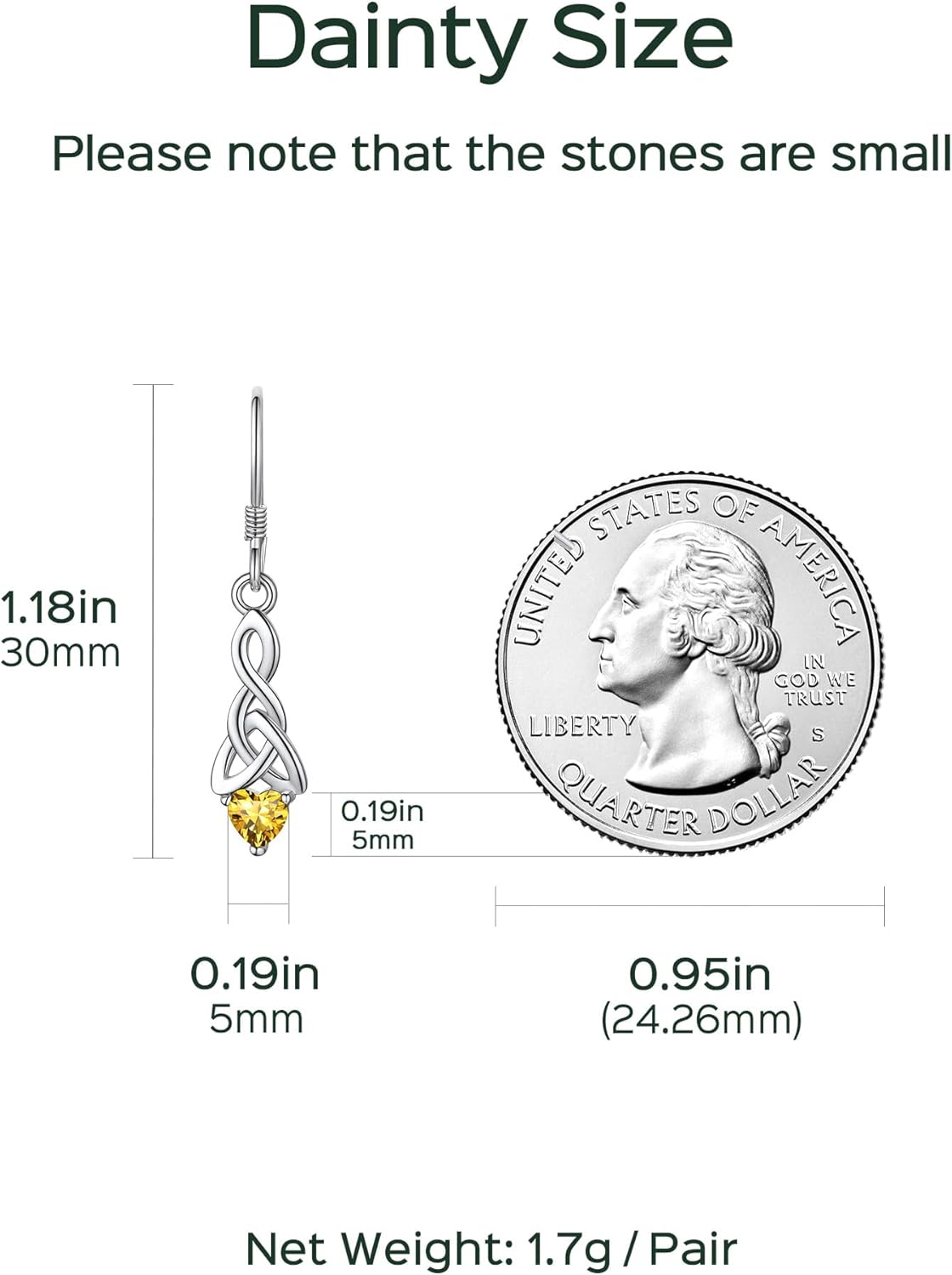 12 Months Sparkling Heart Birthstone & Celtic Knot Drop Dangle Hook Earrings, november birthstone, Citrine Jewelry, Scorpio Birthstone, Sagittarius Birthstone, sterling silver jewelry, gift idea