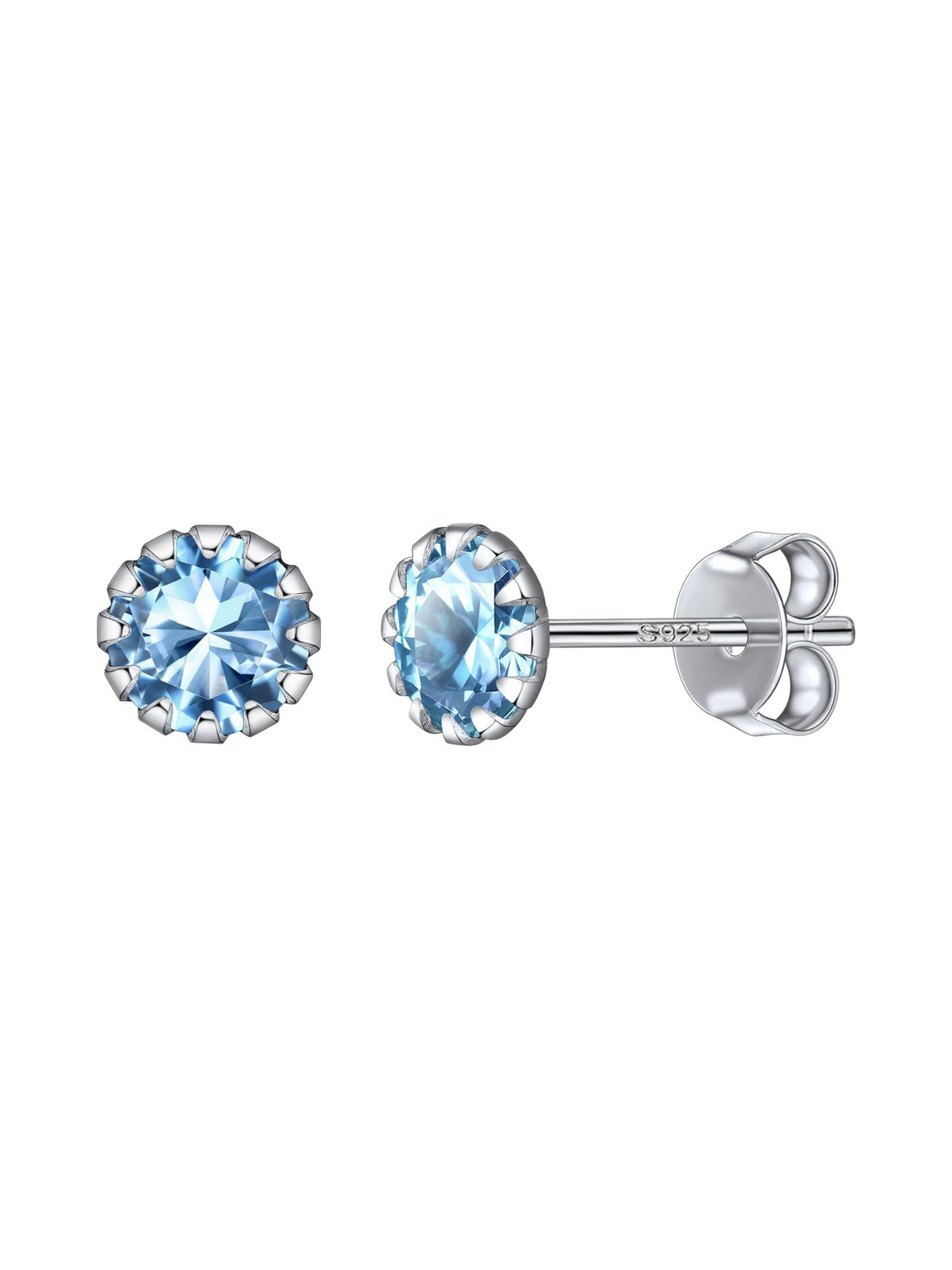 Round March Birthstone Gemstone Aquamarine  & Cubic Zirconia Stud Earrings