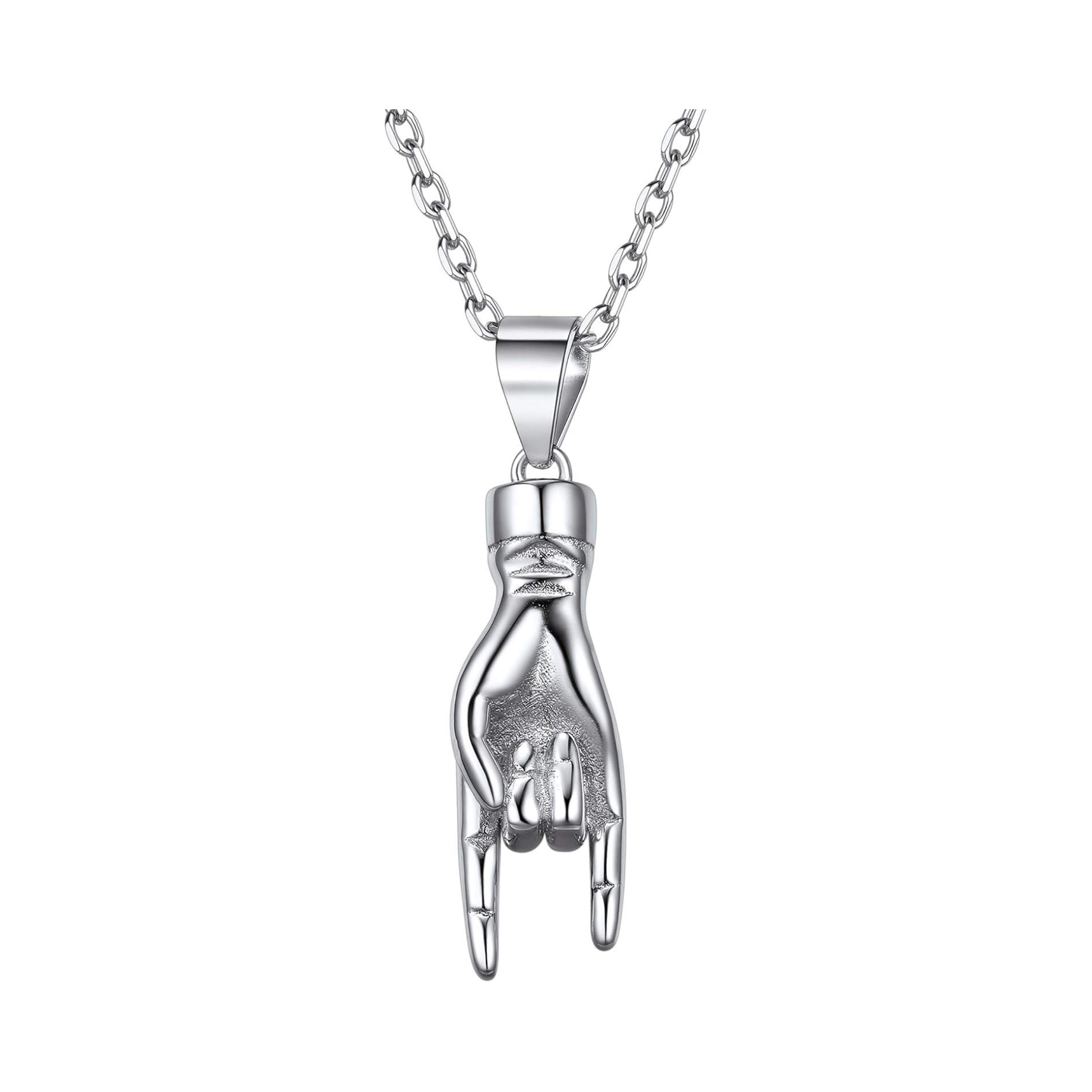Italian Hand Mano Cornuto Good Luck Sign Pendant Necklace for Men & Women