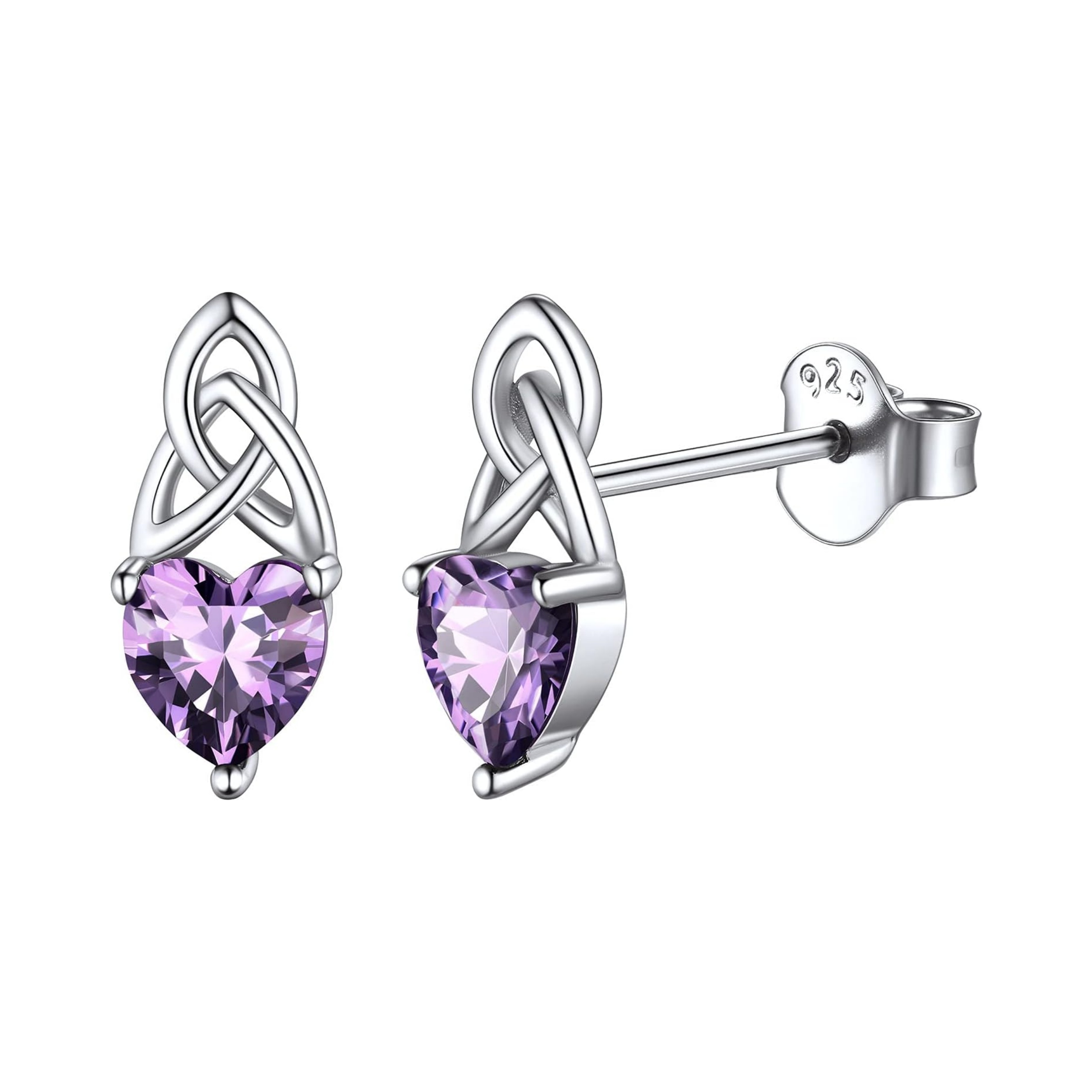 Brilliant Heart Cut Birthstone & Celtic Knot Stud Earrings