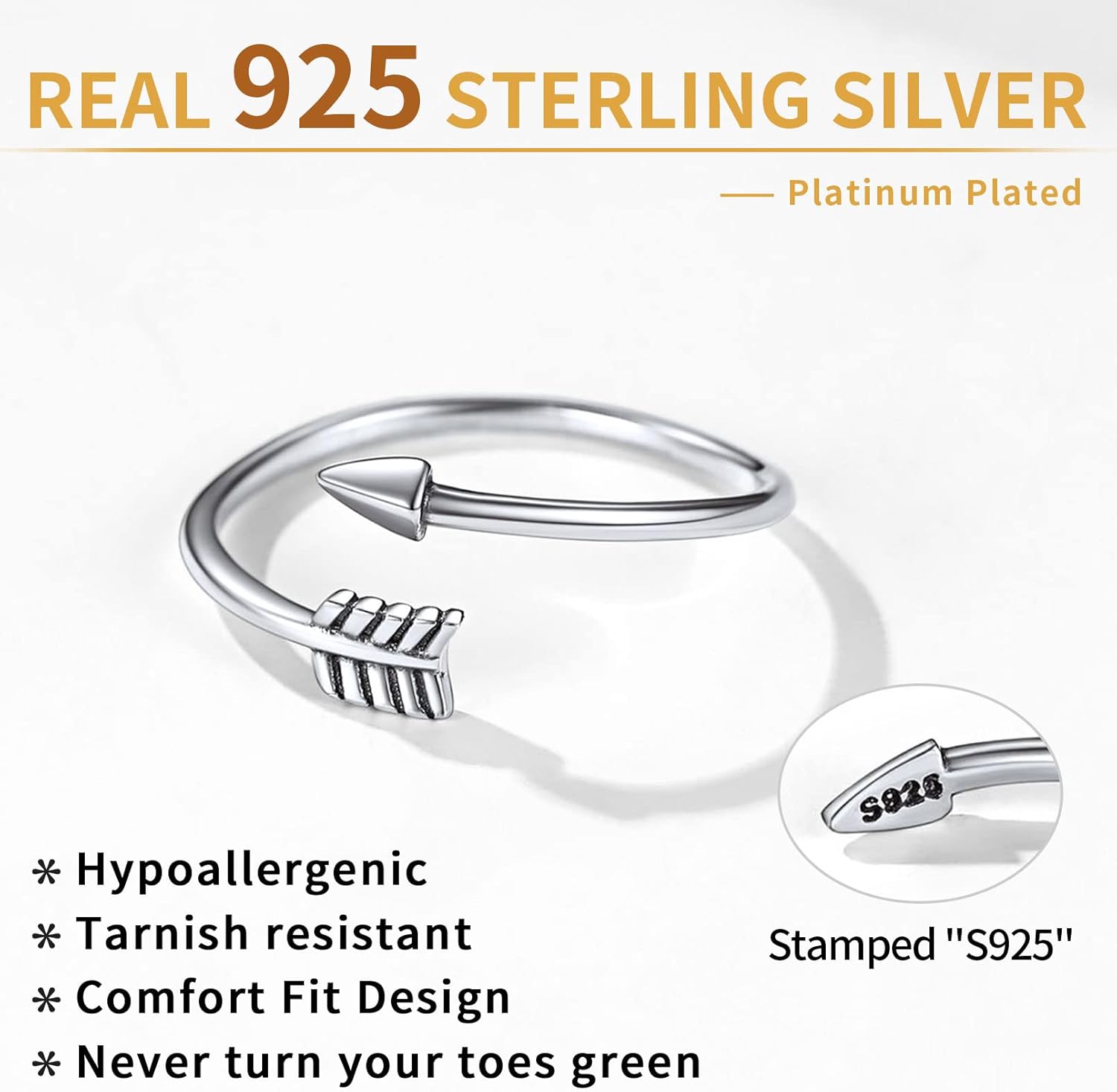 Sterling Silver Adjustable Simple Vintage Arrow Open Toe Rings