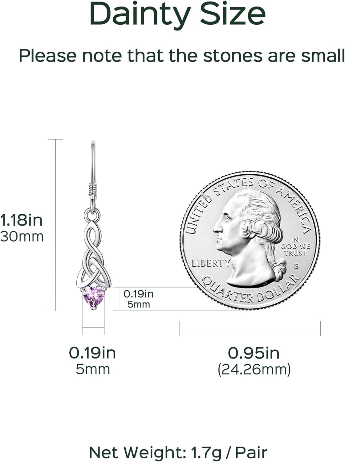 12 Months Sparkling Heart Birthstone & Celtic Knot Drop Dangle Hook Earrings, june birthstone, Alexandrite Jewelry, Gemini Birthstone, Cancer Birthstone, sterling silver jewelry, gift idea