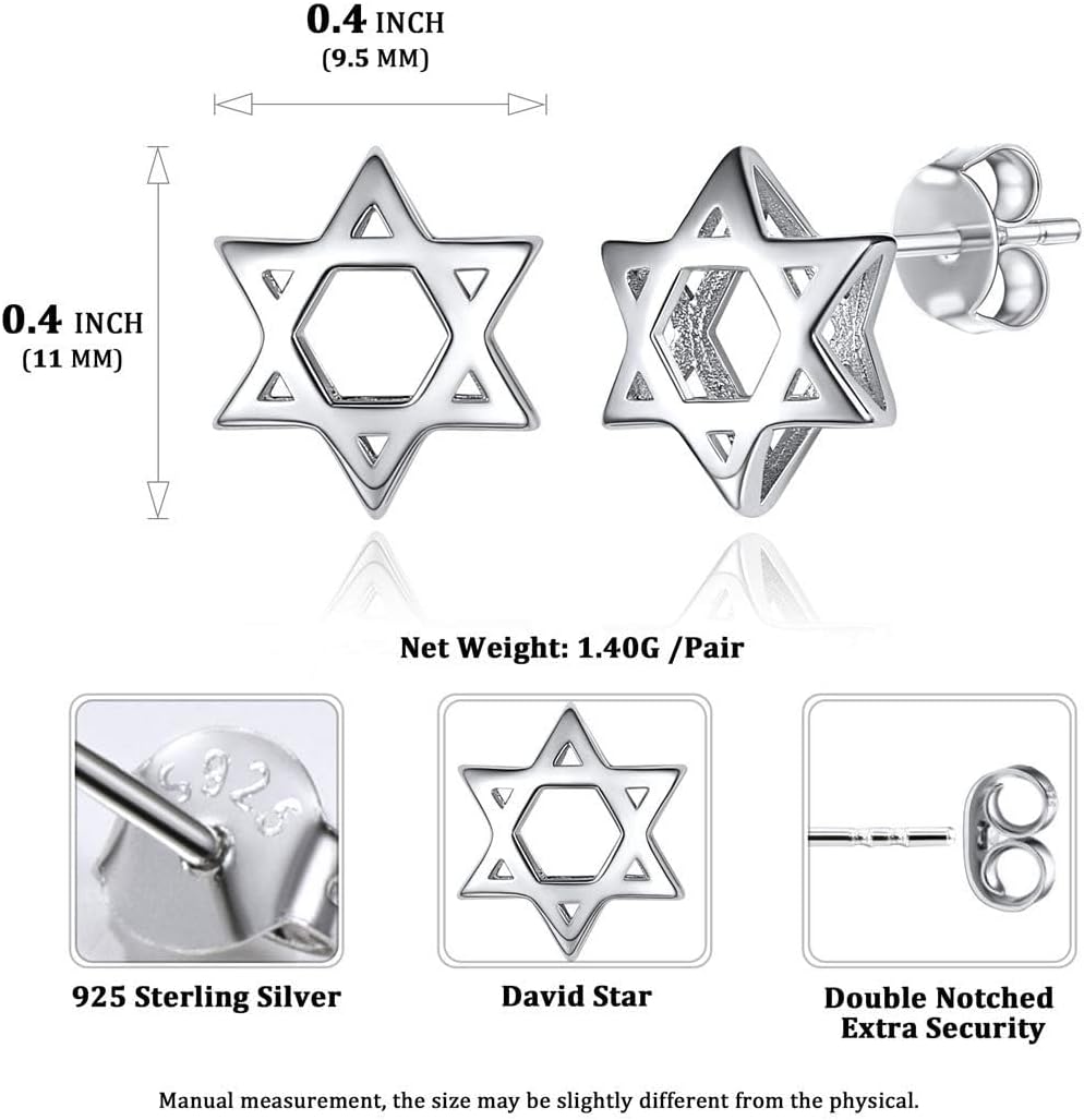 Hollow Star of David Stud Earrings Details: Dimensions, Hypoallergenic, Push Back Finding