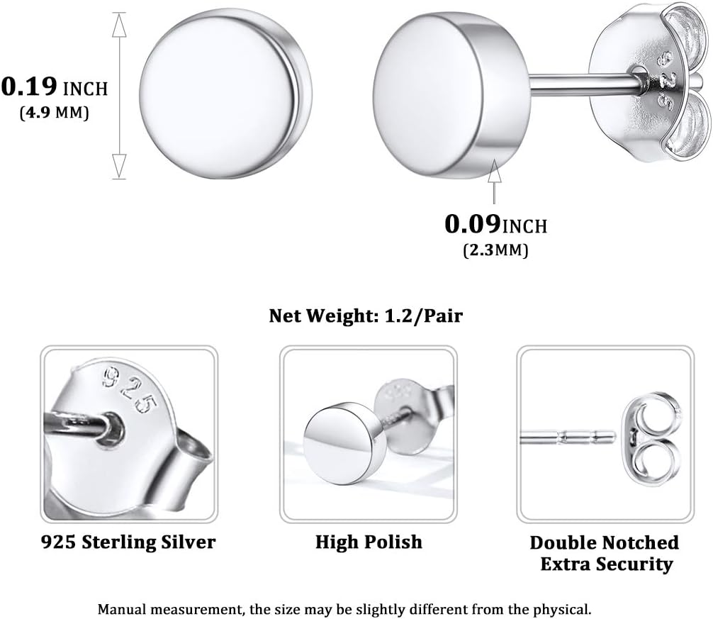 Tiny Dot Round Disc Stud Earrings Details: Dimensions, Hypoallergenic, Push Back.