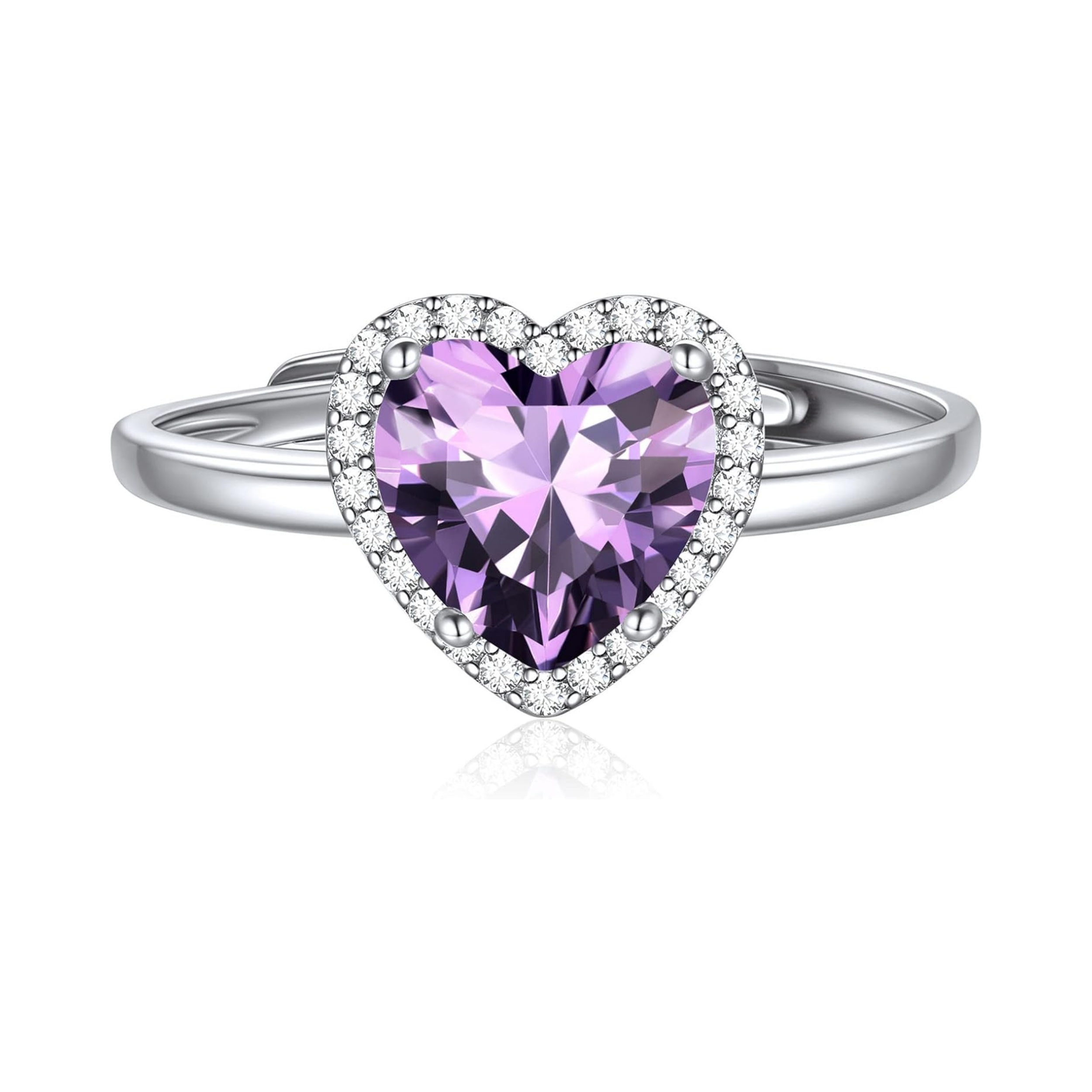 Heart Emerald Cut February Birthstone Promise Ring