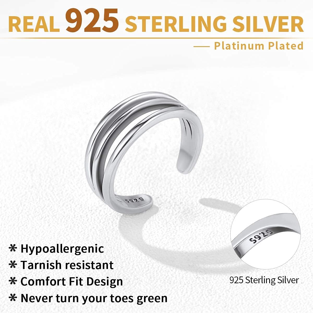 Sterling Silver Minimalist Thin Band Open Toe Rings 