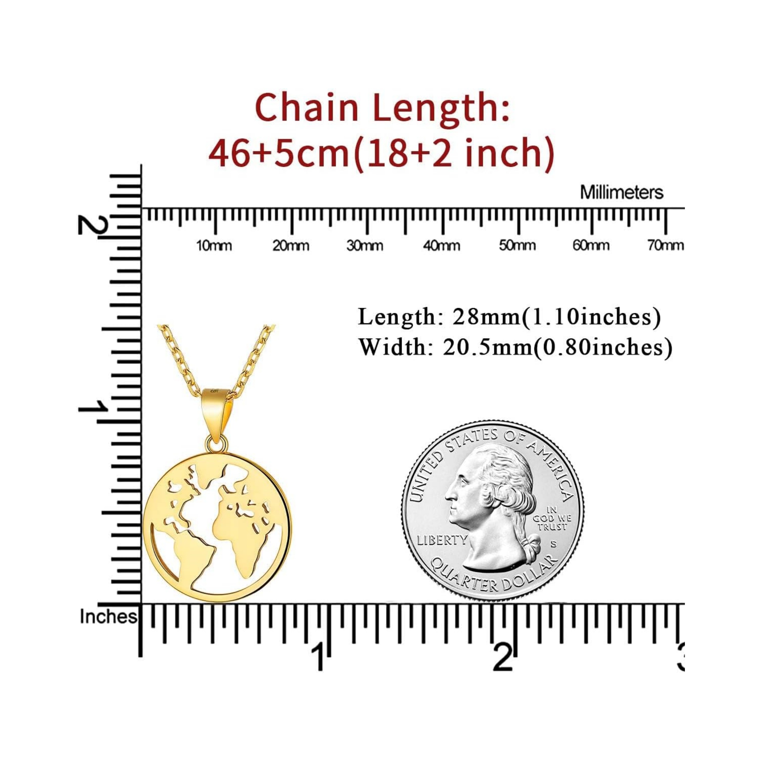 Earth Map Charm Round Pendant Necklace Details: Dimensions, Hypoallergenic, Lobster-Claw-Clasps