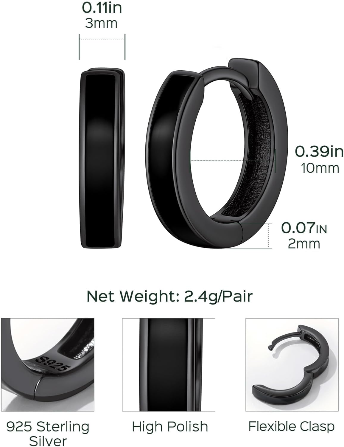 High Polised Lightweight Hoop Earrings Details: Dimensions, Hypoallergenic, Lever Back.