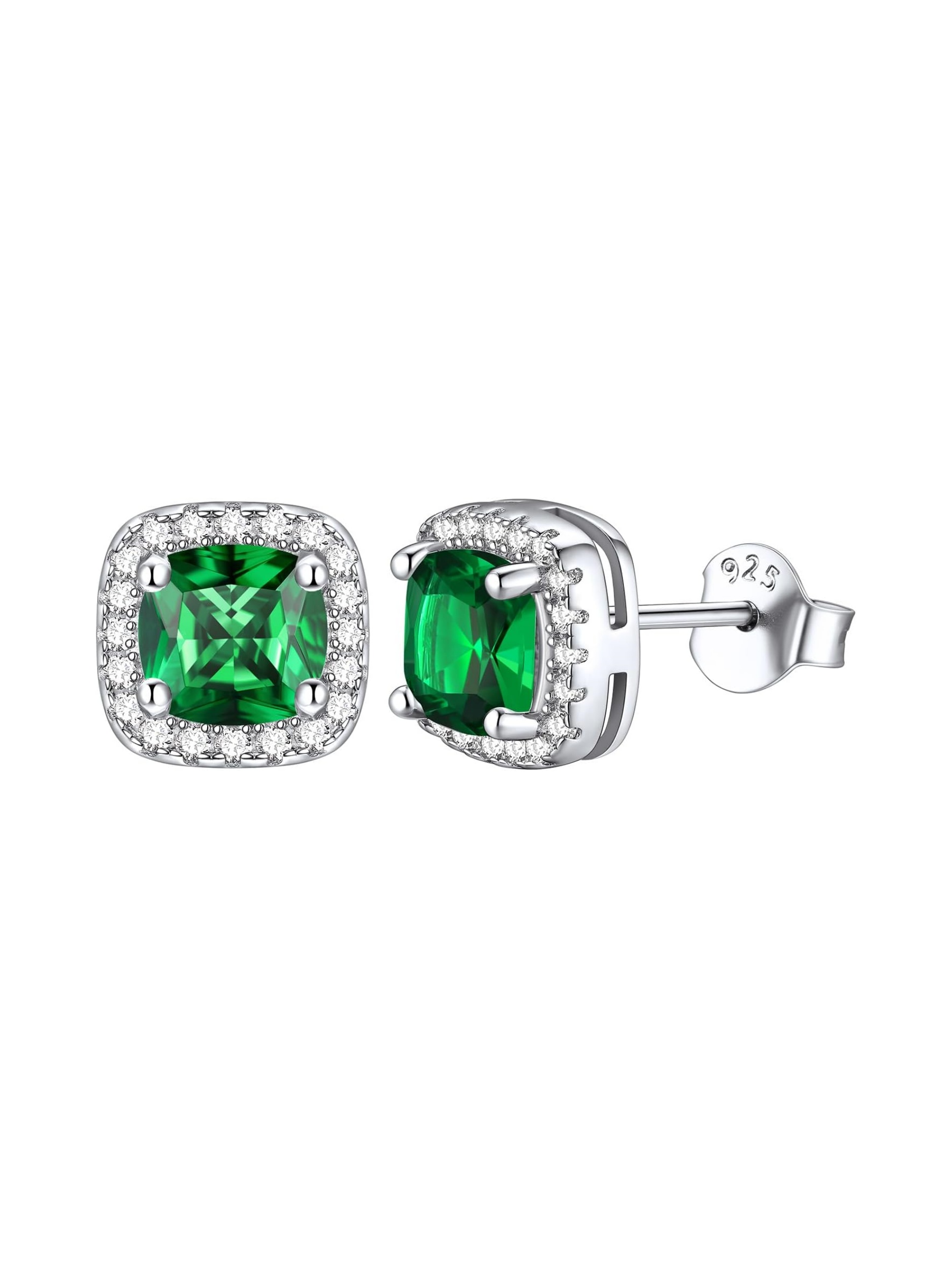 Square Sparkle Halo Birthstone Gemstone & Cubic Zirconia Stud Earrings 