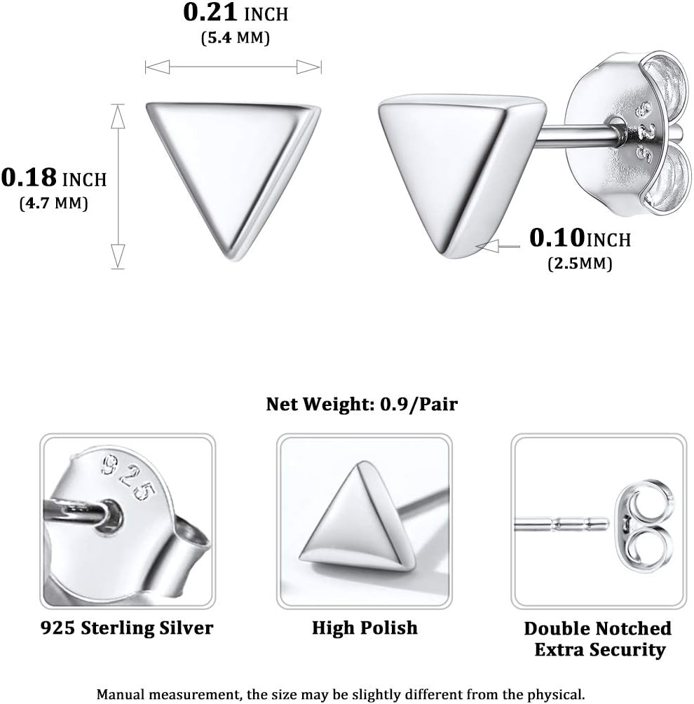 Hypoallergenic Minimalist Small Geometric Dainty Simple Triangle Studs Earrings Details: Dimensions, Hypoallergenic, Push Back Finding.