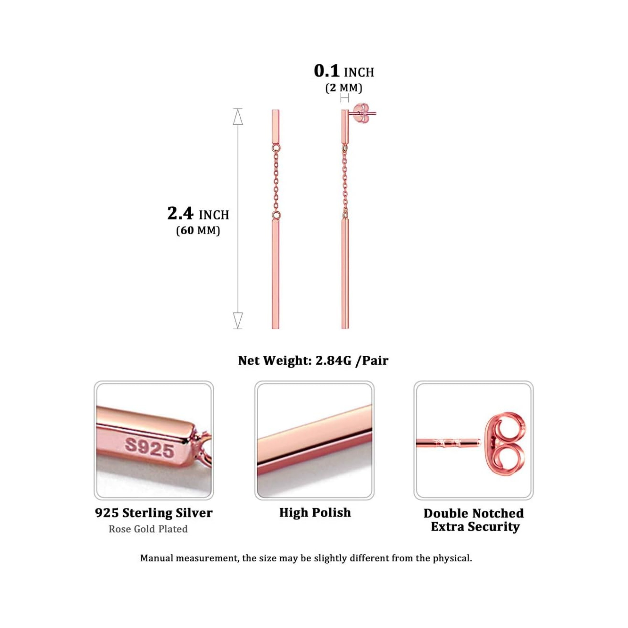  Minimalist Vertical Bar Geometric Dangle Drop Earrings Details: Dimensions, Hypoallergenic, French Wire.