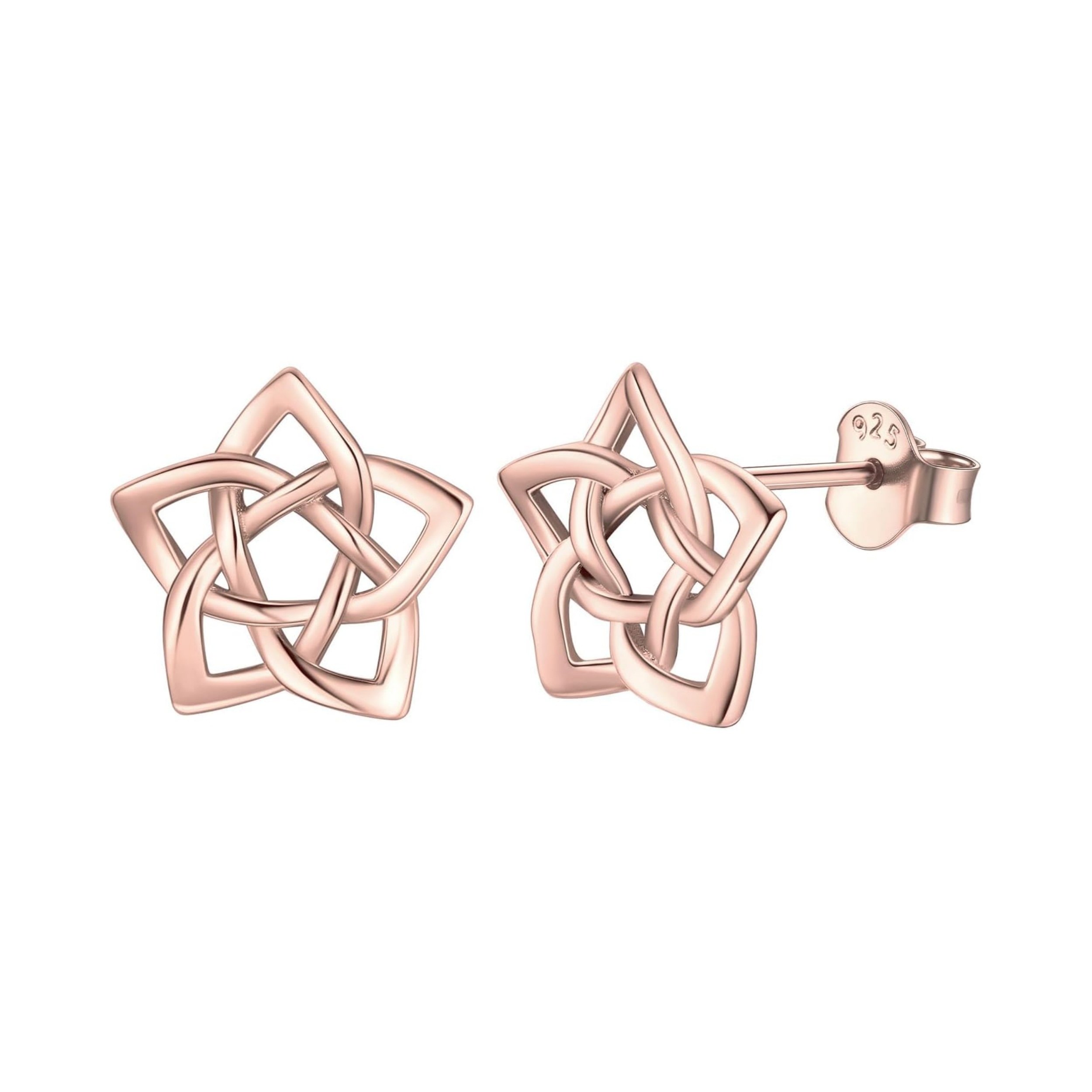 Rose Gold Irish Celtic Eternity Flower Love Knot Pentagram Stud Earrings