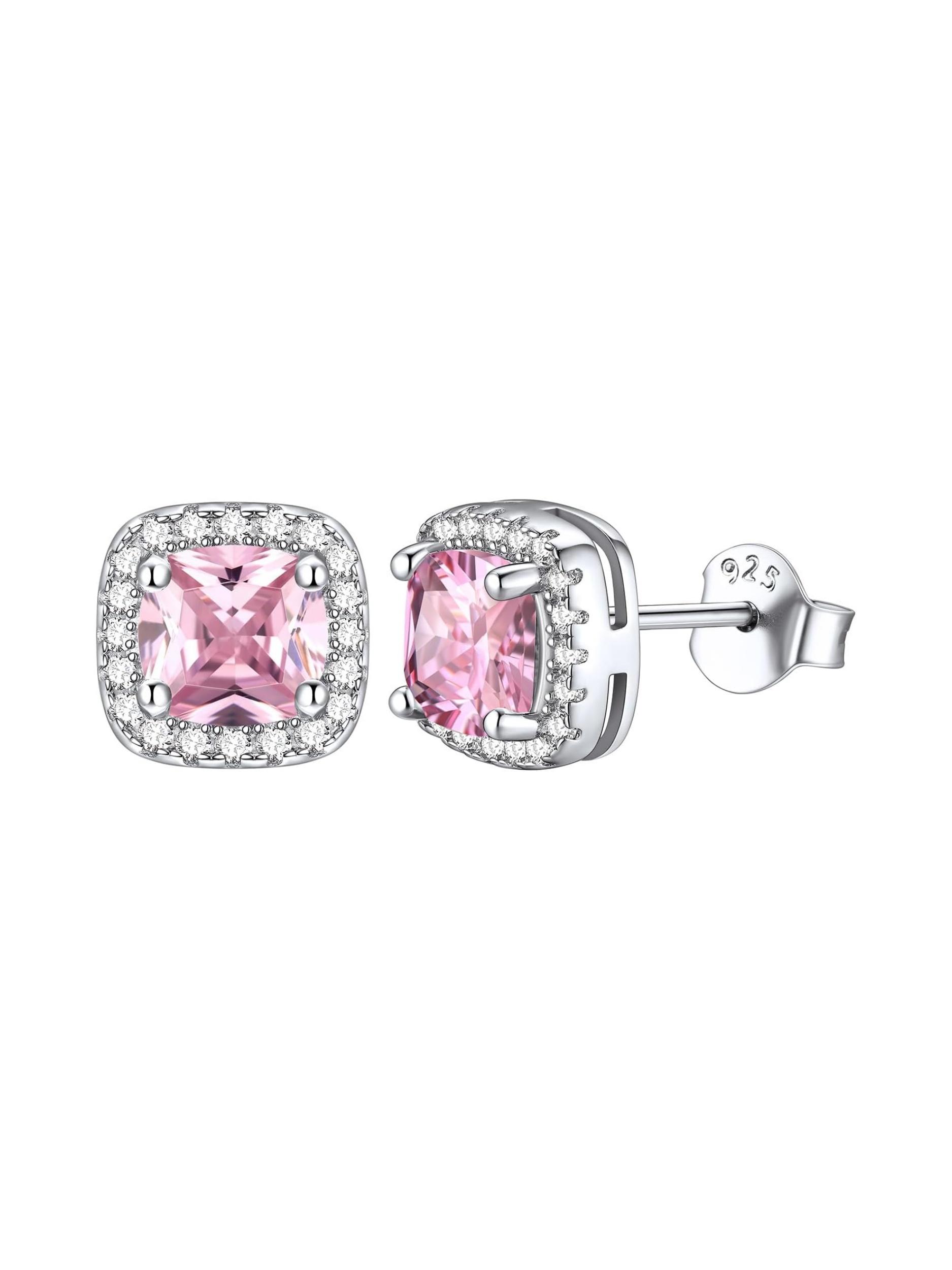 Square Sparkle Halo Birthstone Gemstone & Cubic Zirconia Stud Earrings 