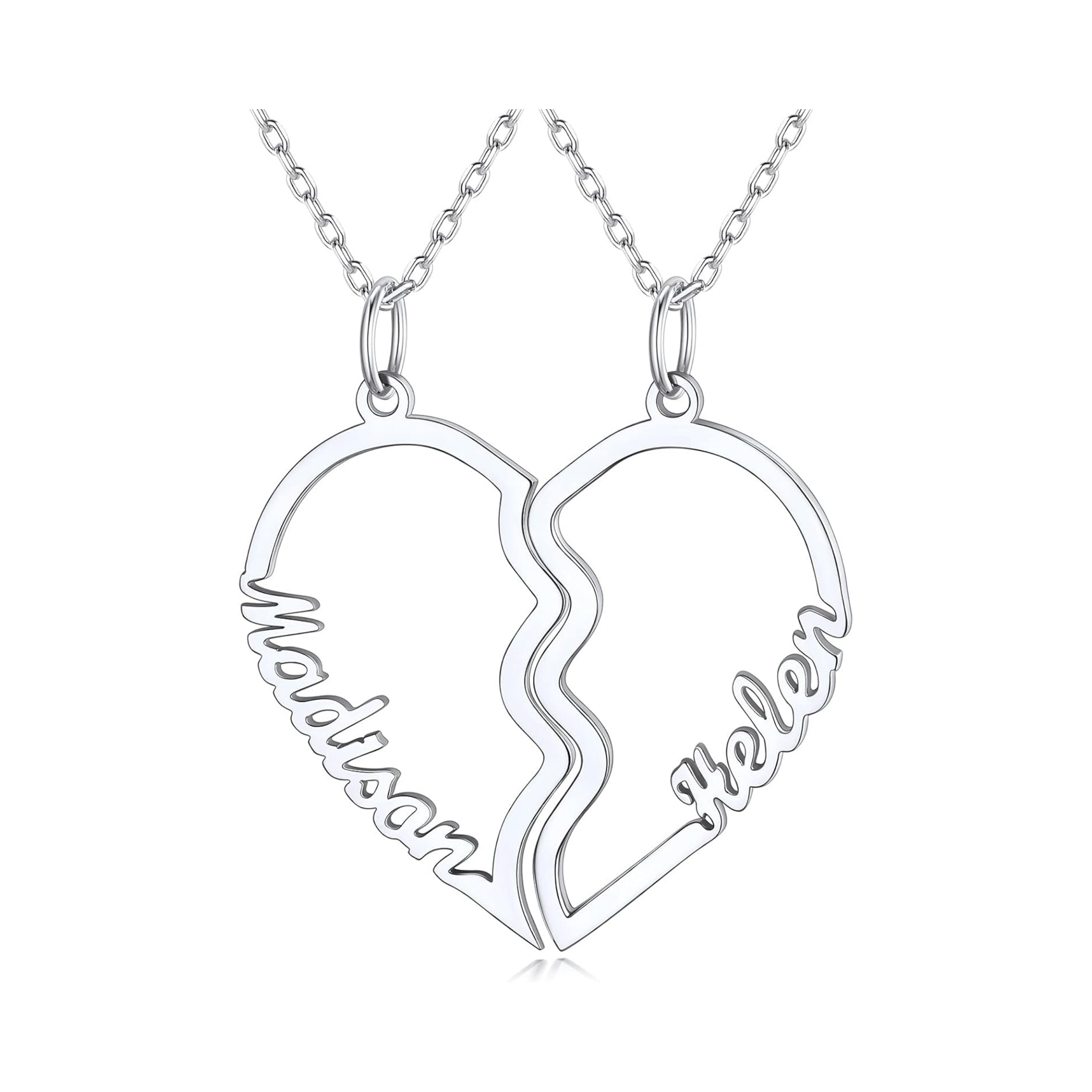 Personalized Split Heart Matching Friendship Couple Necklaces 