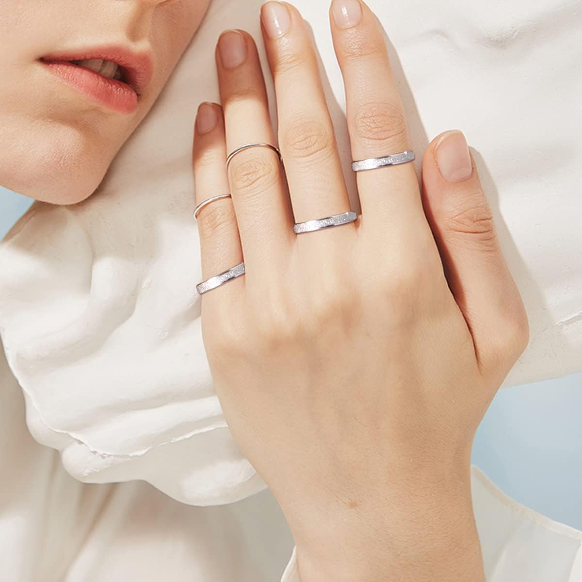 Simple Engagement Sandblast Finish Wedding Band Ring for Women