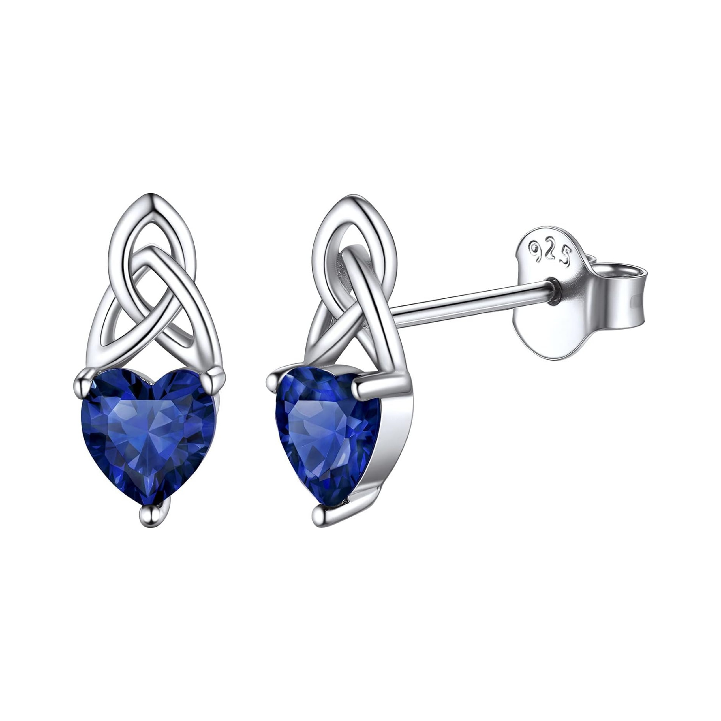 Brilliant Heart Cut Birthstone & Celtic Knot Stud Earrings