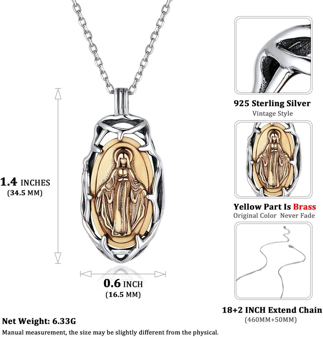 Religious Christian Virgin Mary Oval Enfold Medal Coin Pendant  Necklace Details: Dimensions, Hypoallergenic, Lobster-Claw-Clasps