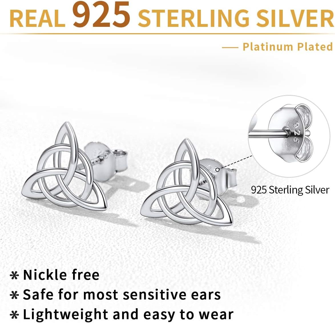 Sterling Silver Vintage Triquetra Triangle Celtic Knot Studs Earrings