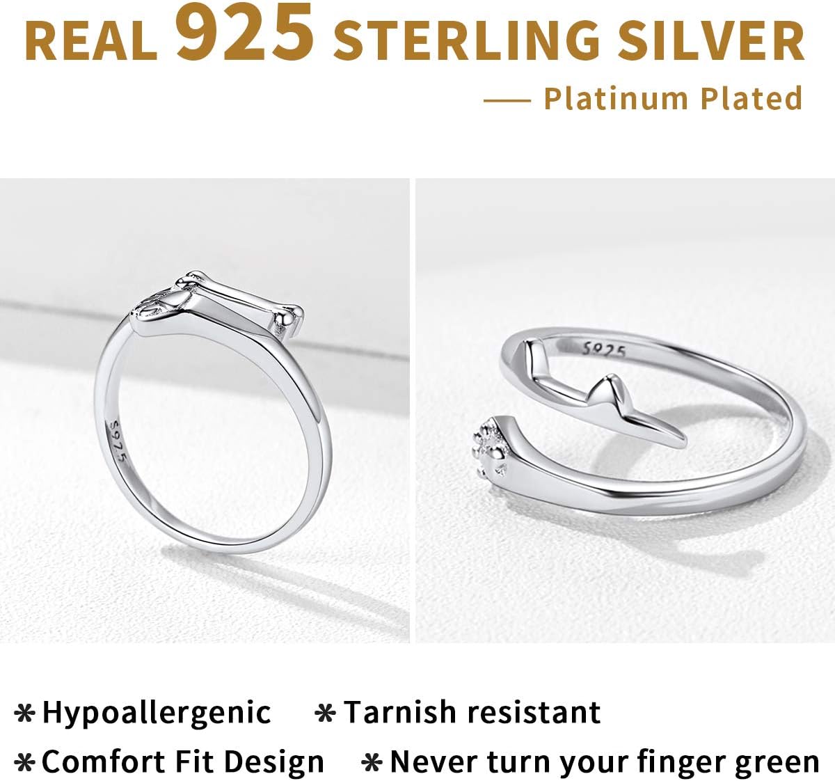 Sterling Silver Cat Paw High Polish Adjustable Ring