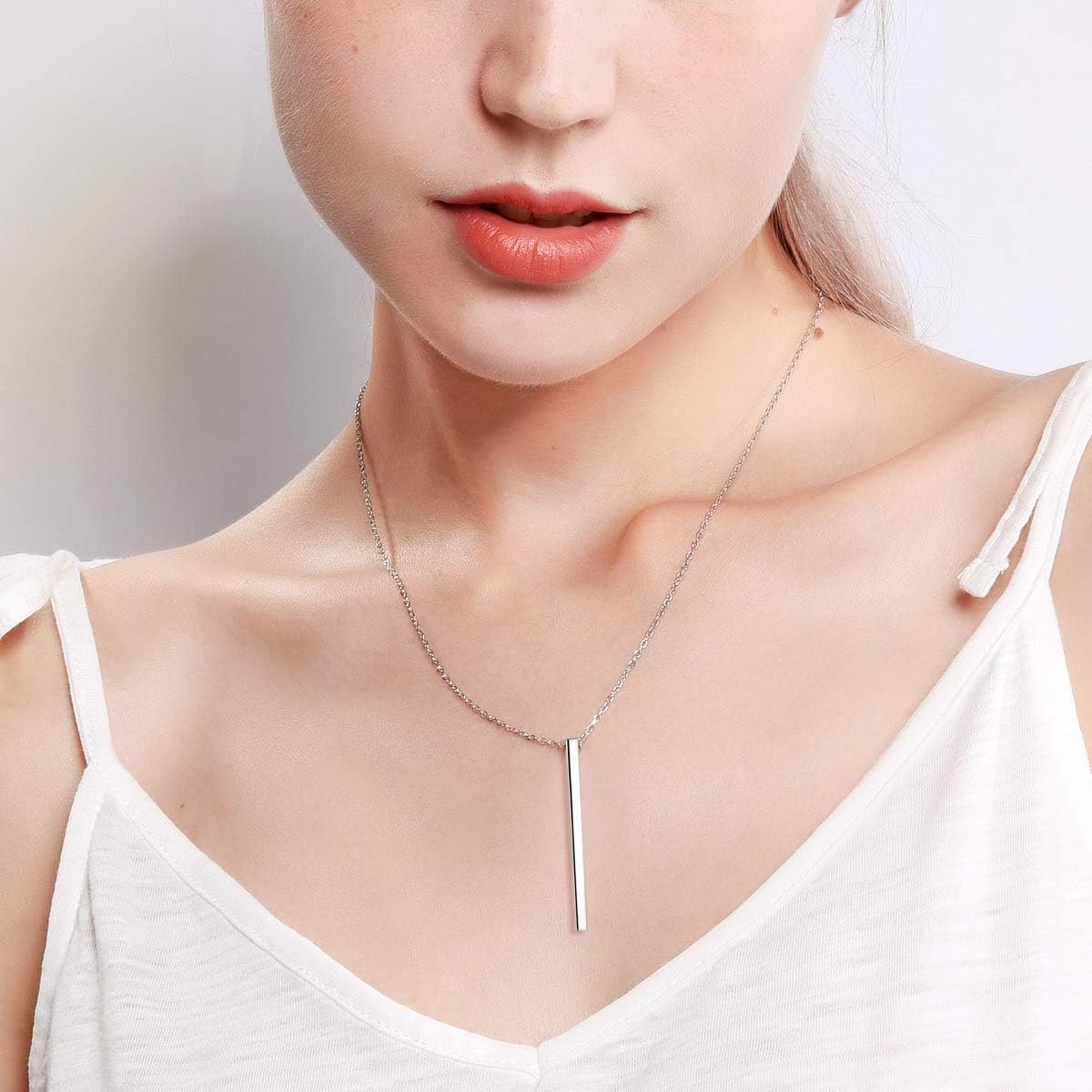 Y Layer Minimalist Vertical Bar Long Lariat Chain Pendant Necklace for Women