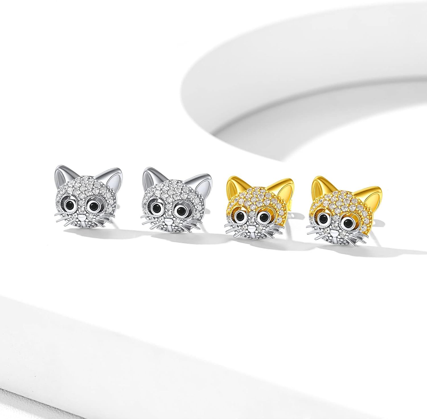 Cute Cubic Zirconia Pave Cat Stud Earrings in Differents Colors