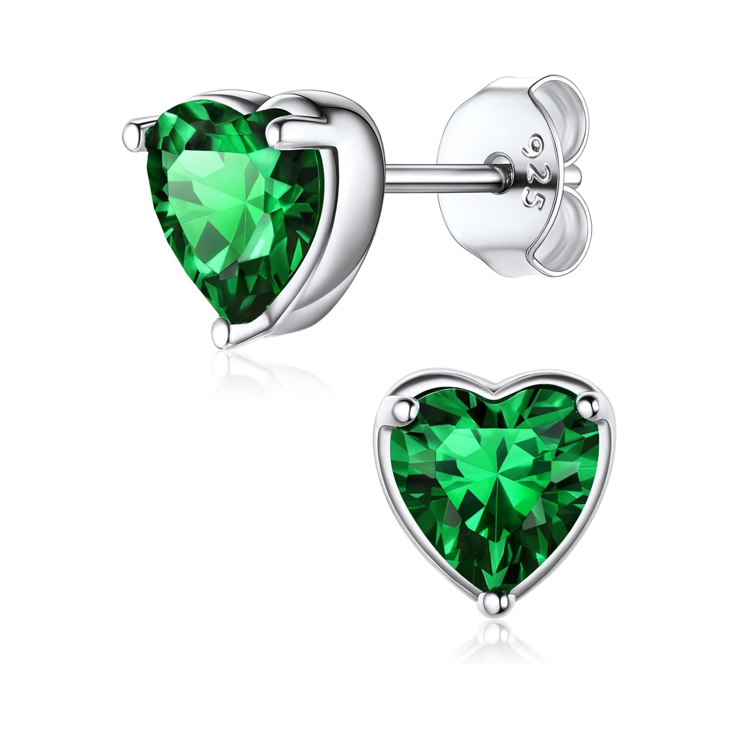 Sparkling Heart Cut Birthstone & Cubic Zirconia May Diamond Earring Studs
