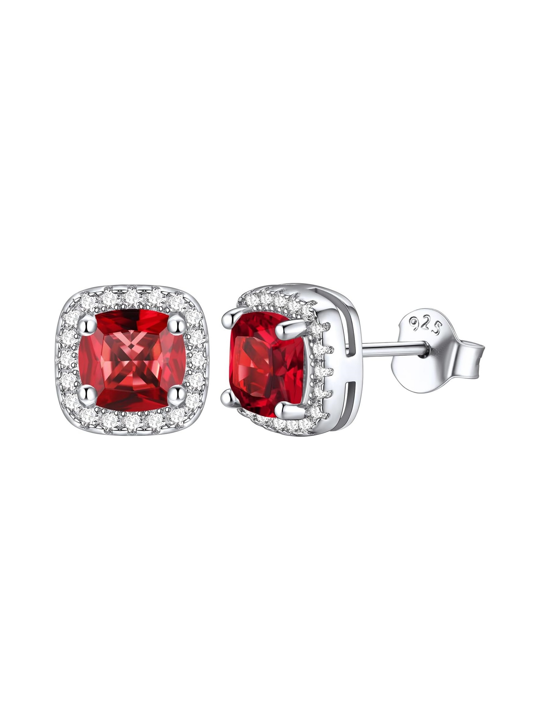 Square Sparkle Halo Birthstone Gemstone & Cubic Zirconia Stud Earrings 