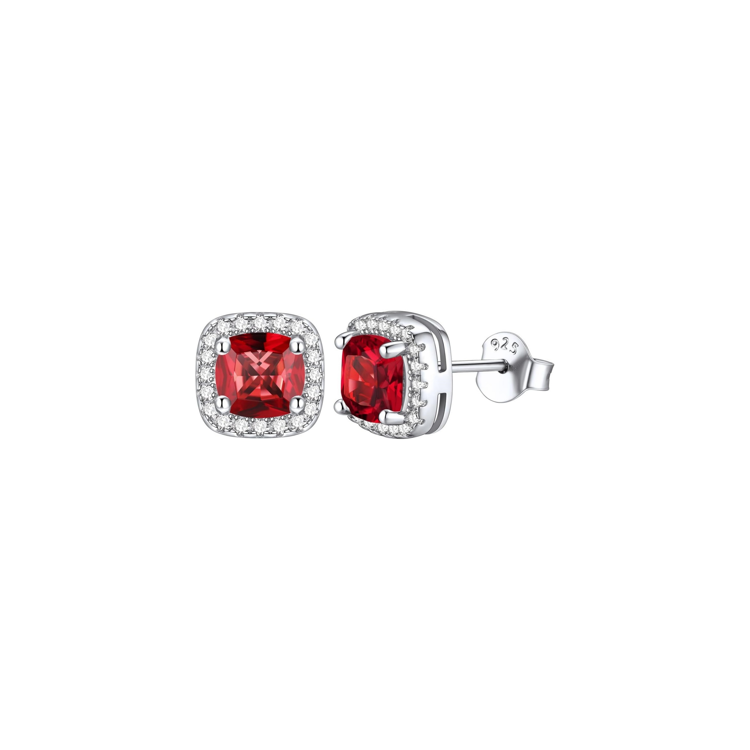 Square Sparkle Halo Birthstone Gemstone & Cubic Zirconia Stud Earrings 