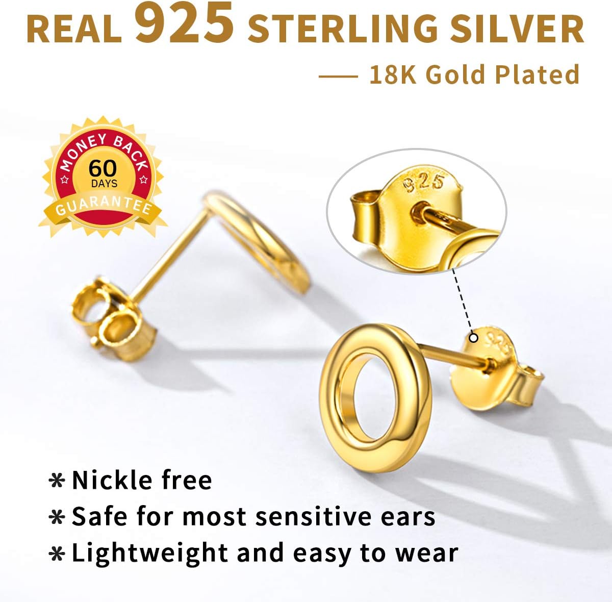 Sterling Silver Dainty Simple Circle Stud Earrings