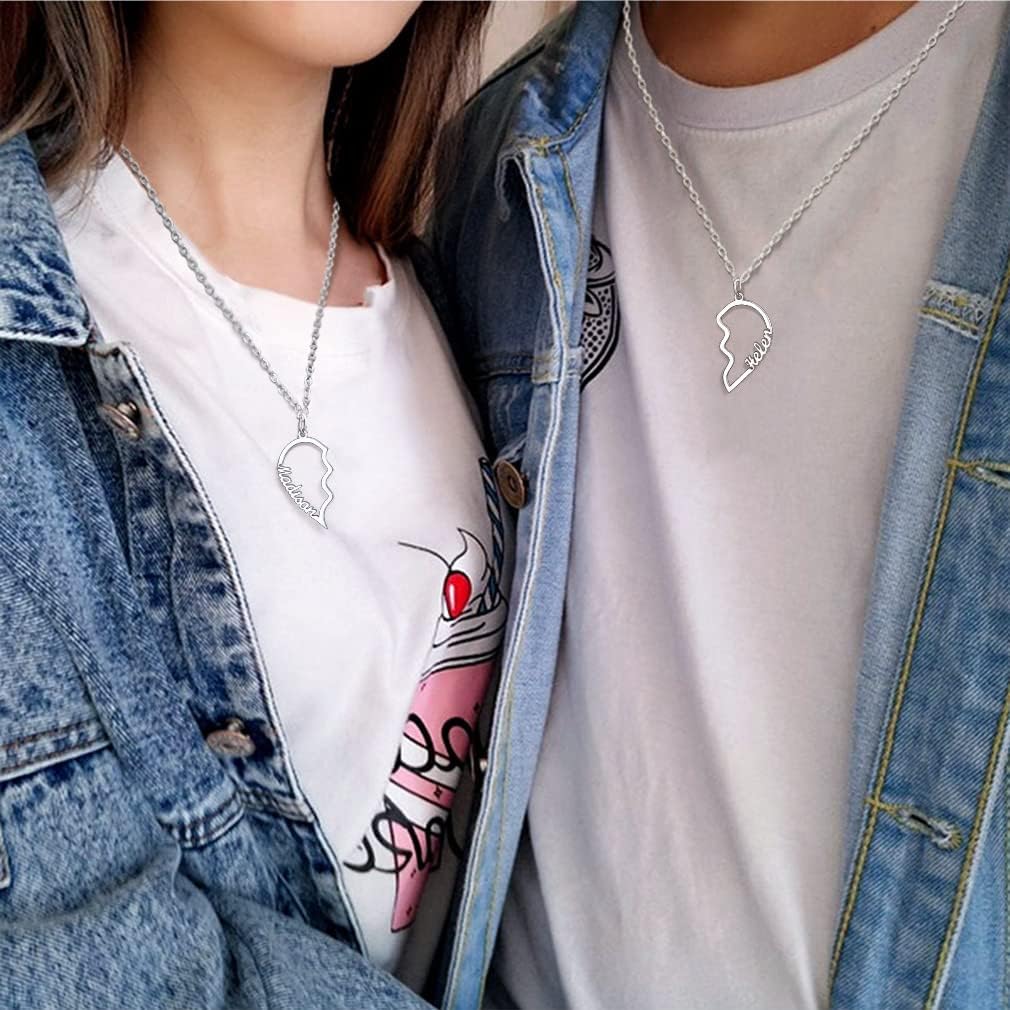 Personalized Split Heart Matching Friendship Couple Necklaces for couples