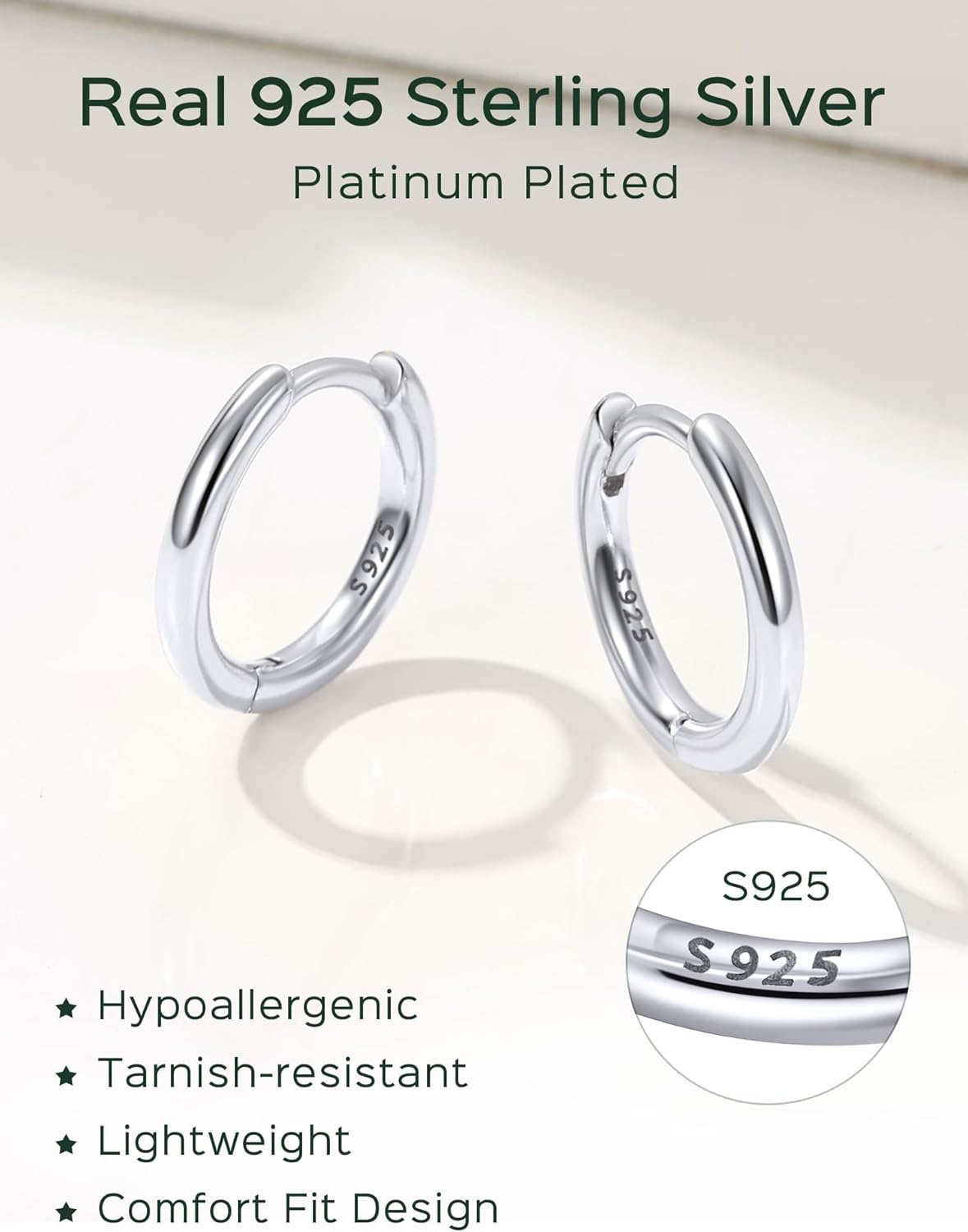 Sterling Silver Dainty Hypoallergenic Hoop Earrings