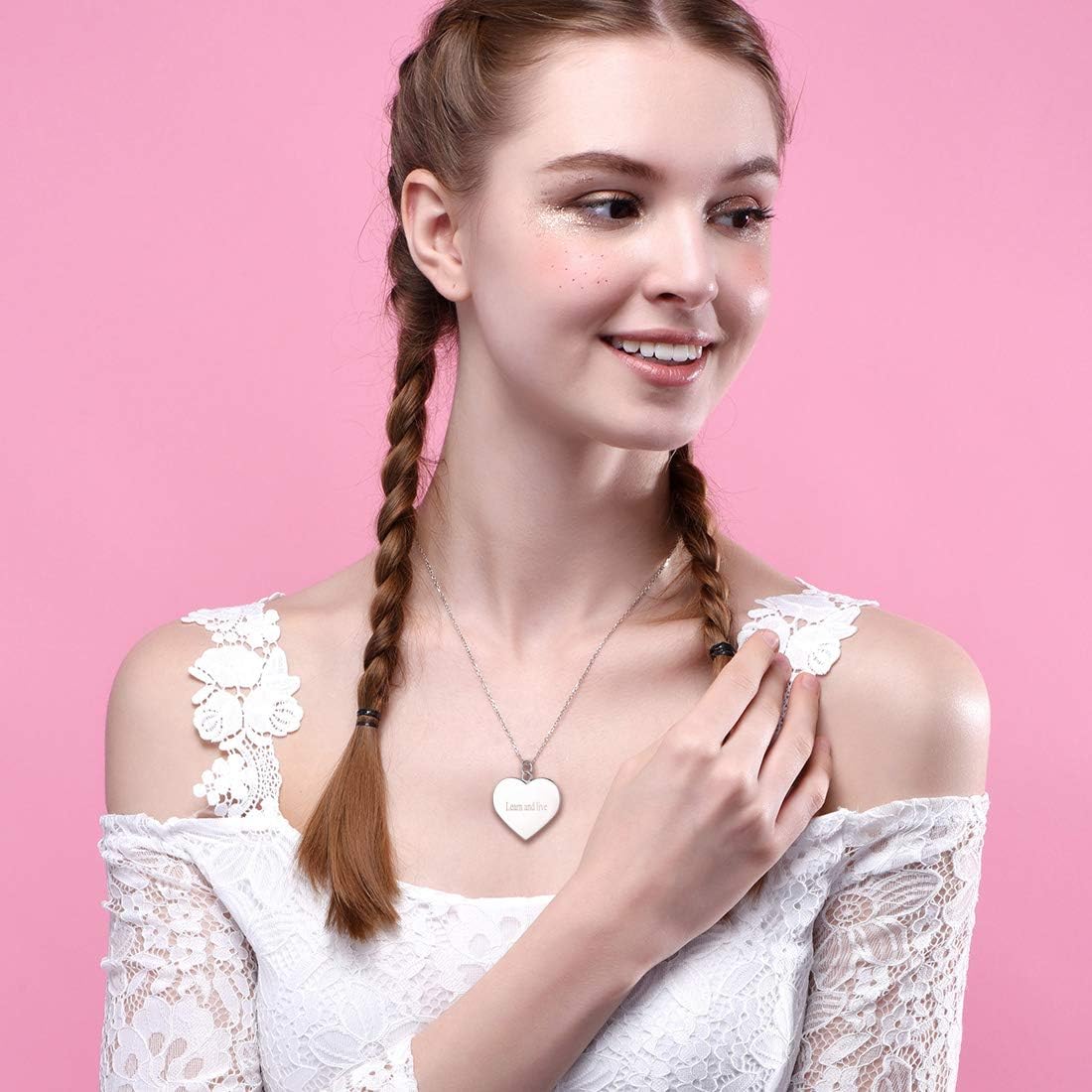 Minimalist Custom Heart Disc Necklace  with Text Engravable for Women