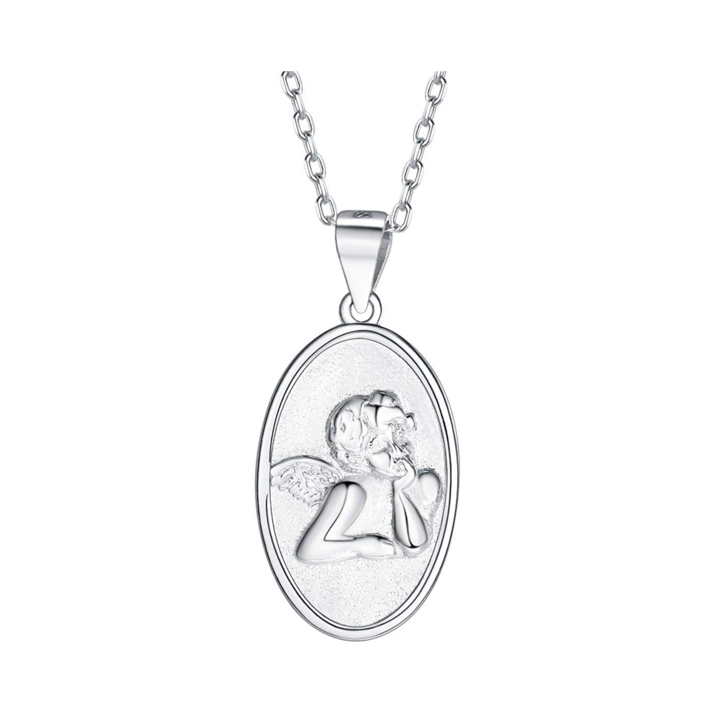 Silver Angel Vintage Round Coin Circle Disc Dainty Pendant Necklaces