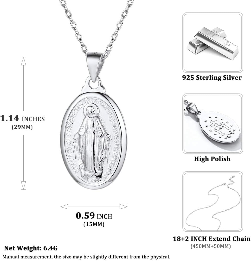 Catholic Religious Christian Virgin Mary Oval Pendant Necklace Details: Dimensions, Hypoallergenic, Lobster-Claw-Clasps