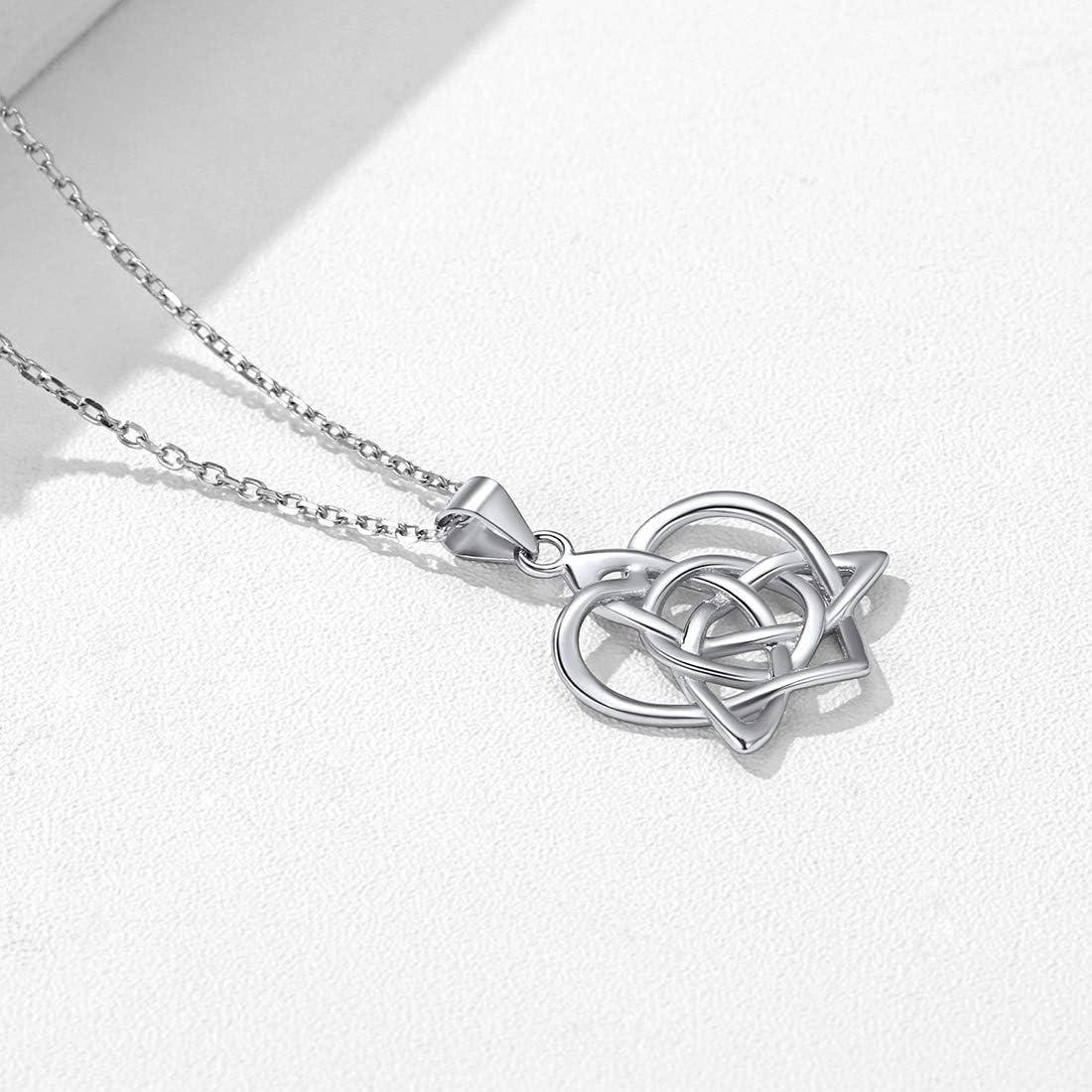 Sterling Silver Celtic Knot Triquetra Love Heart Pendant Necklace
