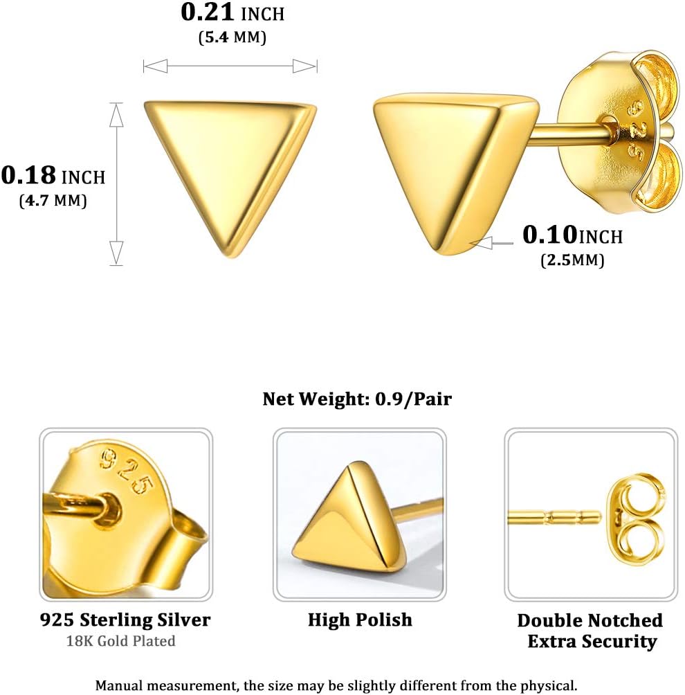 Hypoallergenic Minimalist Small Geometric Dainty Simple Triangle Studs Earrings Details: Dimensions, Hypoallergenic, Push Back Finding.