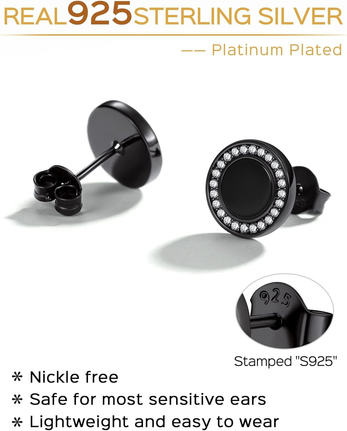 Black Onyx Round Cubic Zirconia Halo Stud Earrings