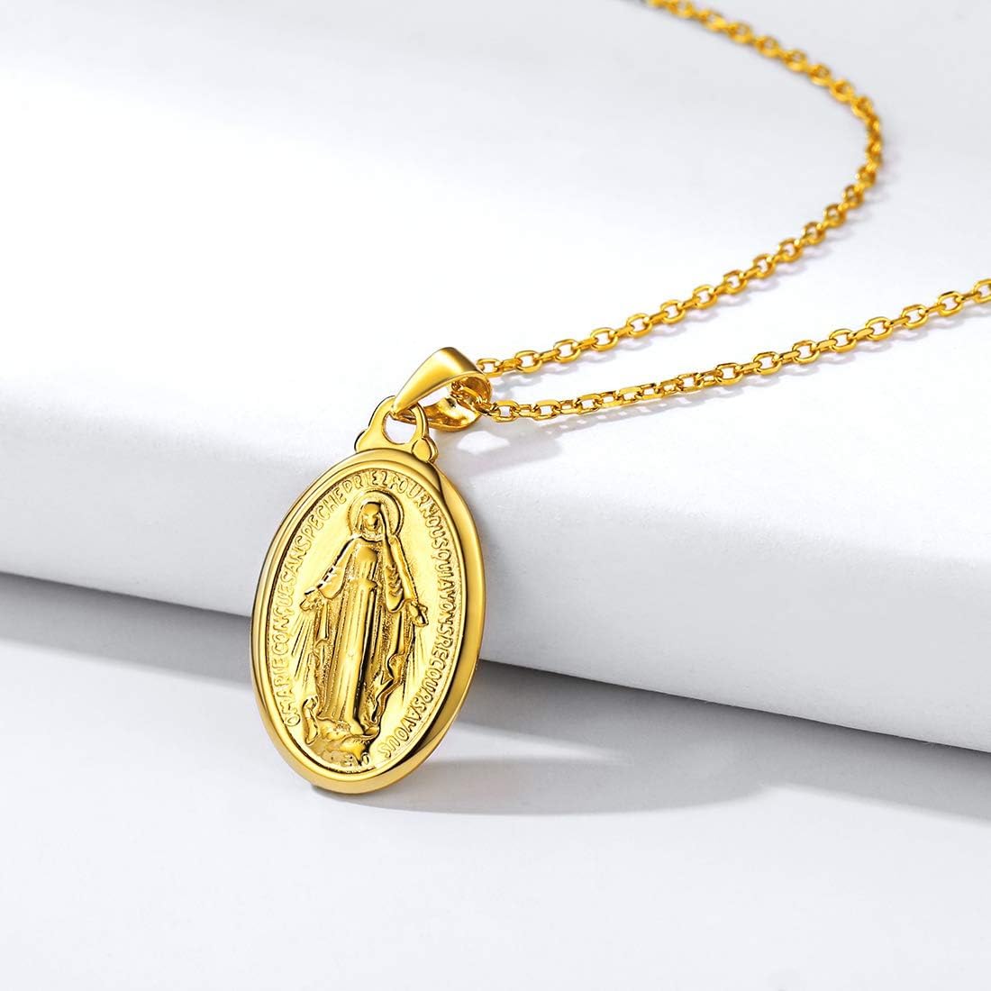 Catholic Religious Christian Virgin Mary Oval Pendant Necklace