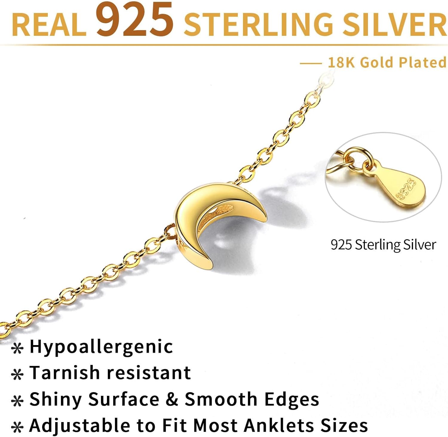 Sterling Silver Dainty Small Moon Ankle