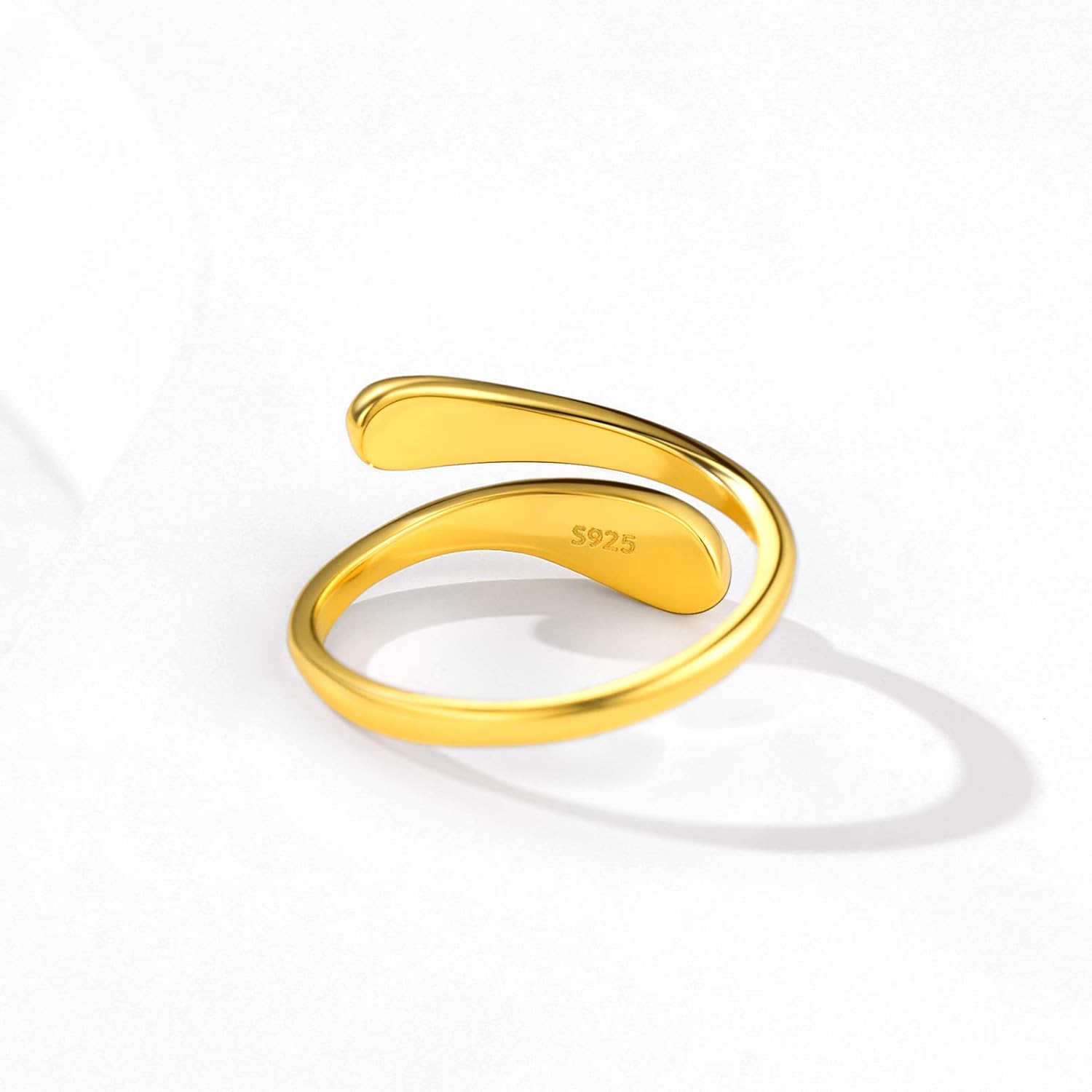 High Polish Minimalist Teardrop Open Adjustable Ring
