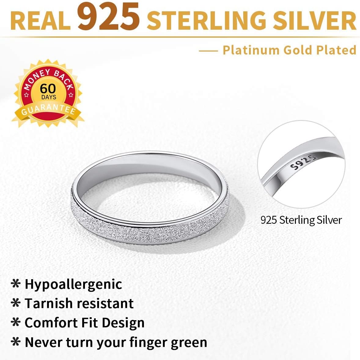 Sterling Silver Simple Engagement Sandblast Finish Wedding Band Ring