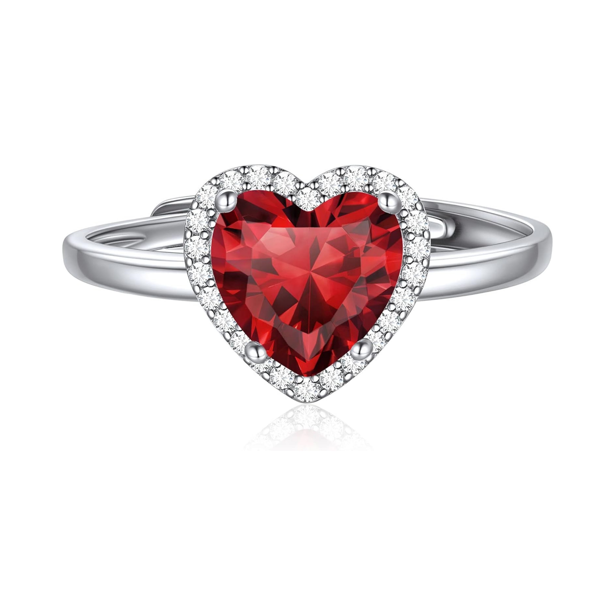 Promise Ring with Heart Emerald Cut Birthstone for Women