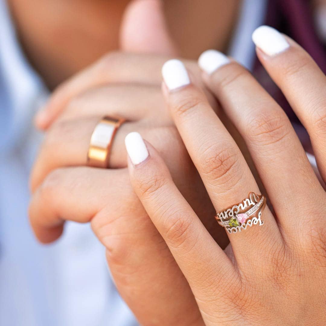 Custom Heart Birthstone 3D Name Ring  for wife, girlfriend