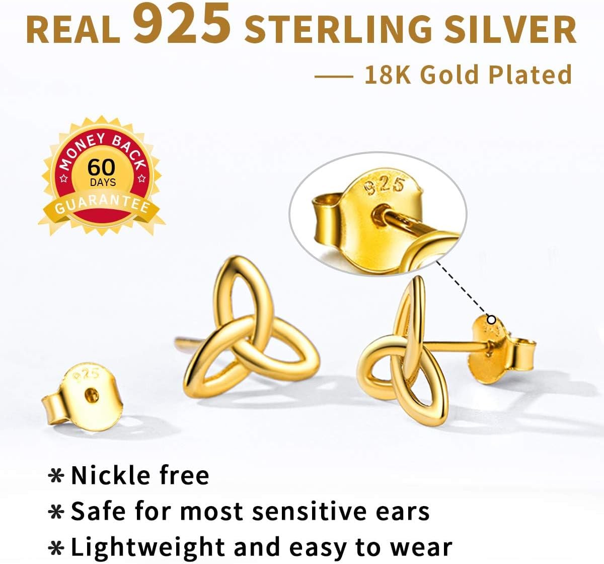 Irish Triquetra Celtic Knot Stud Earrings