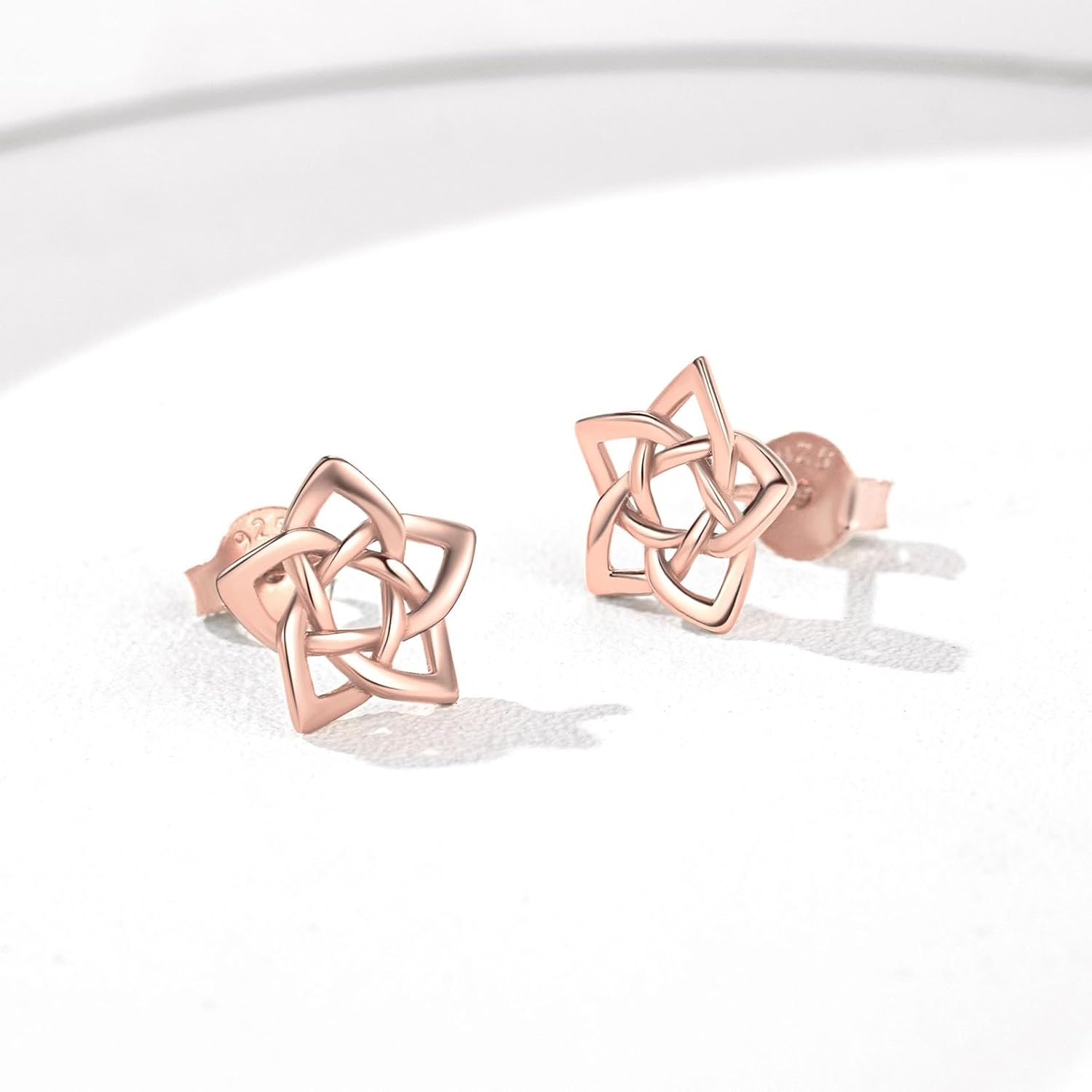 Rose Gold Irish Celtic Eternity Flower Love Knot Pentagram Stud Earrings