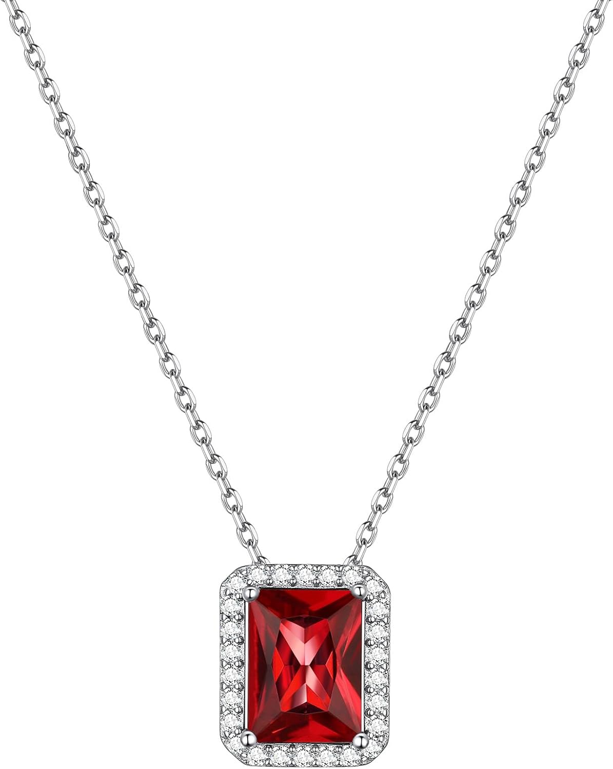 Square Emerald Cut Cubic Zirconia Halo Pendant Birthstone Necklace