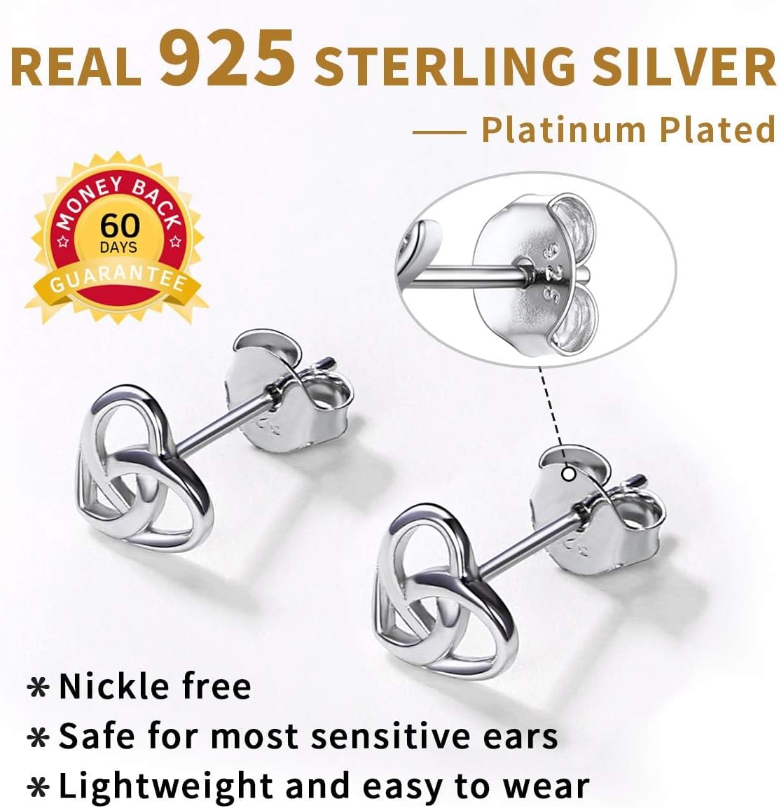 Heart Love Knot Irish Celtic Jewelry Stud Earrings, sterling silver jewlery, Sterling silver earrings, gift idea